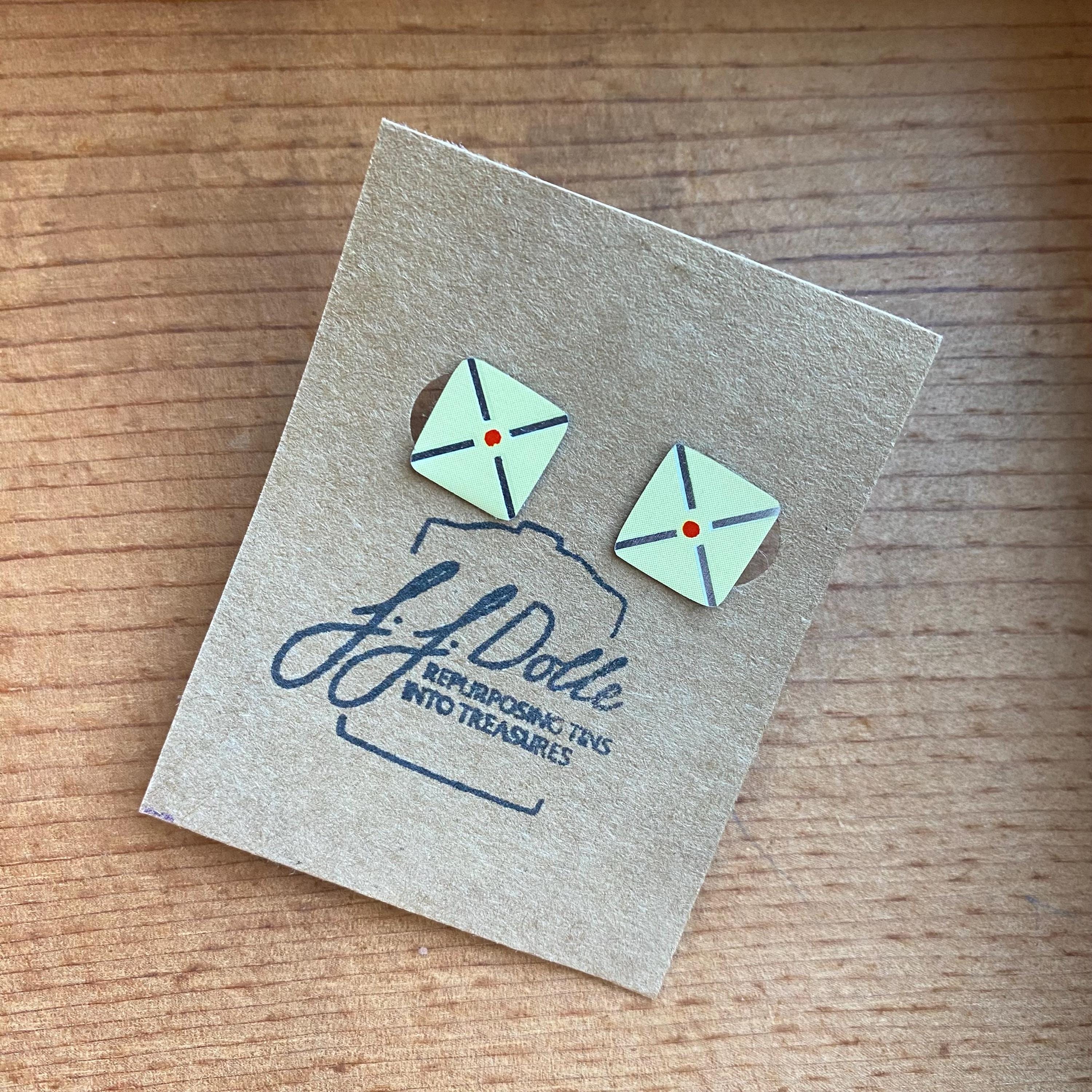 Vintage Recycled Tin Earrings, Stud Earrings