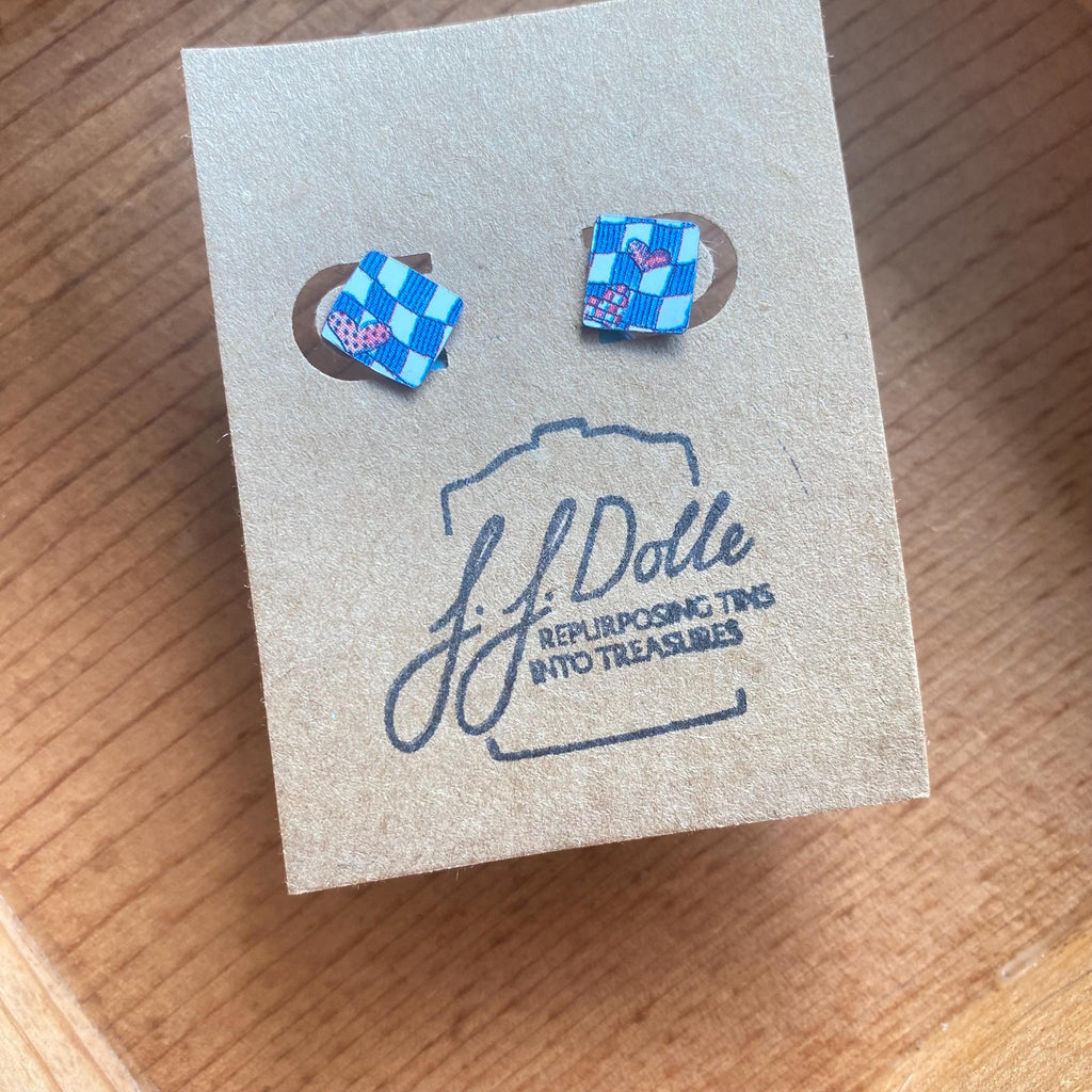 Vintage Recycled Tin Earrings, Stud Earrings