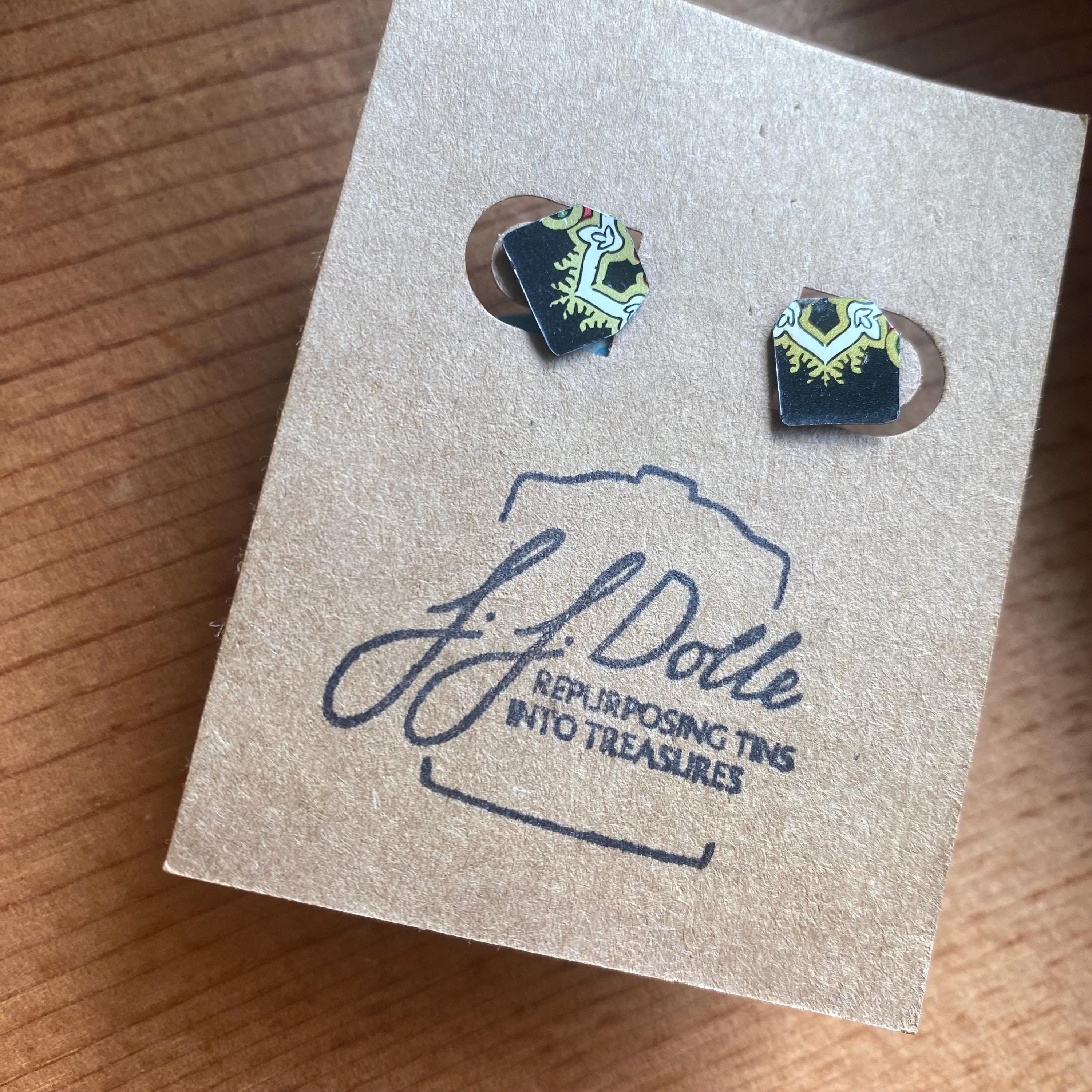 Vintage Recycled Tin Earrings, Stud Earrings