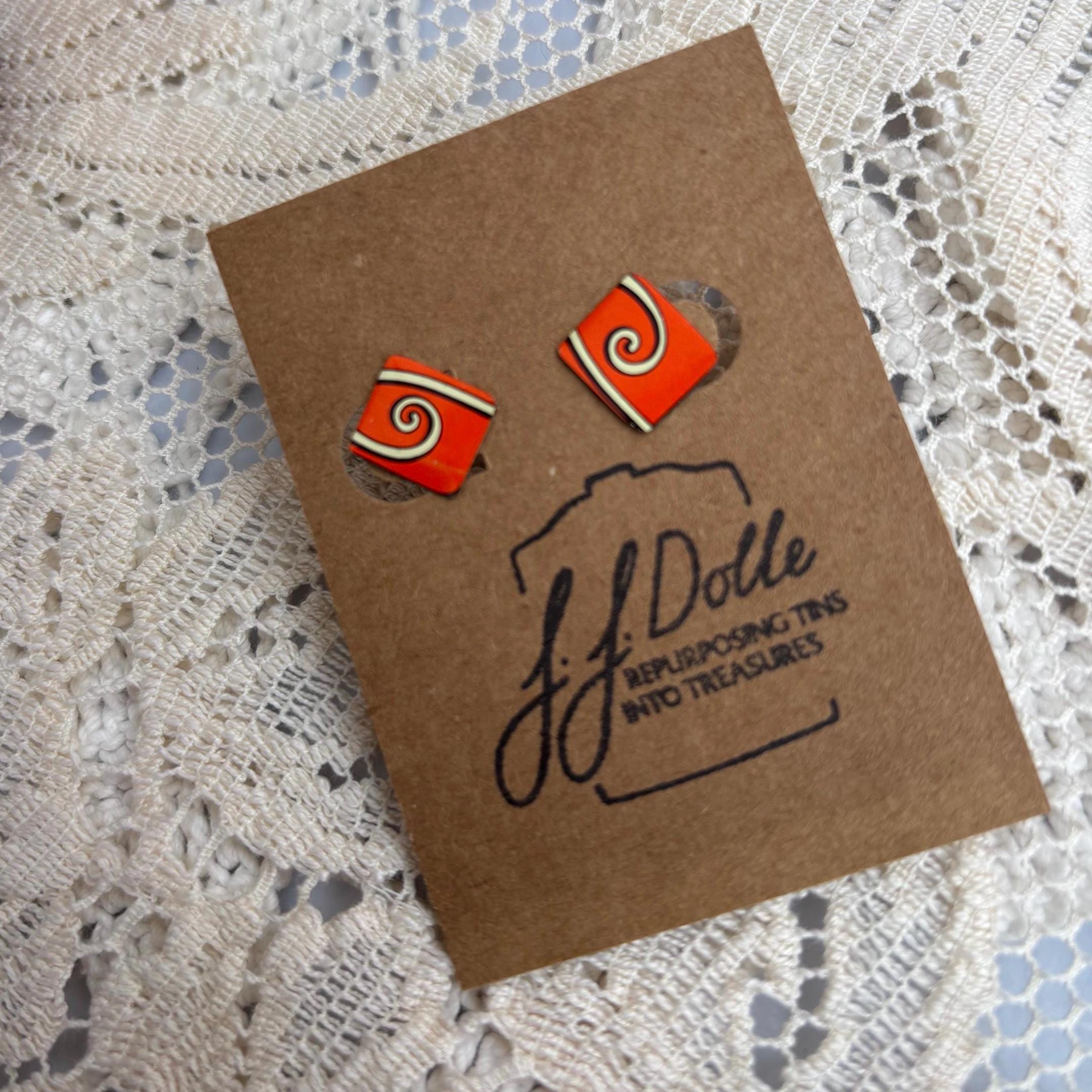 Vintage Recycled Tin Earrings, Stud Earrings