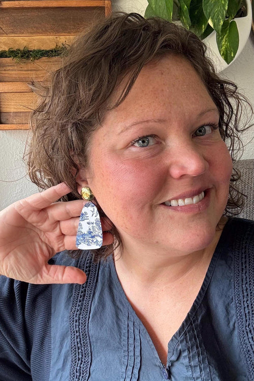 Blue Willow Vintage Tin Earrings