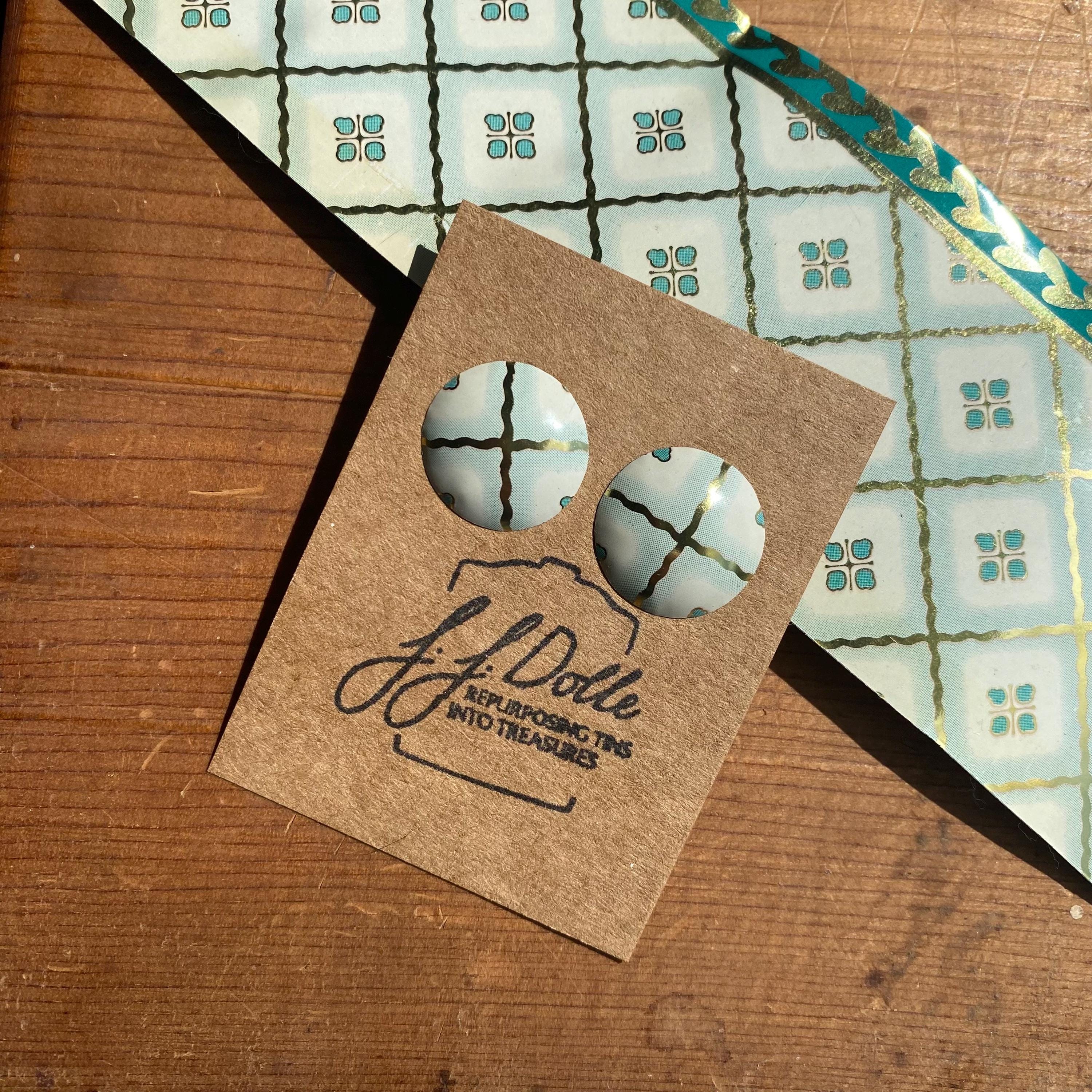 Vintage Tin Domed Stud Earrings | Upcycled Jewelry | Titanium Hypoallergenic Posts | Eco-Friendly Repurposed Tin Earrings