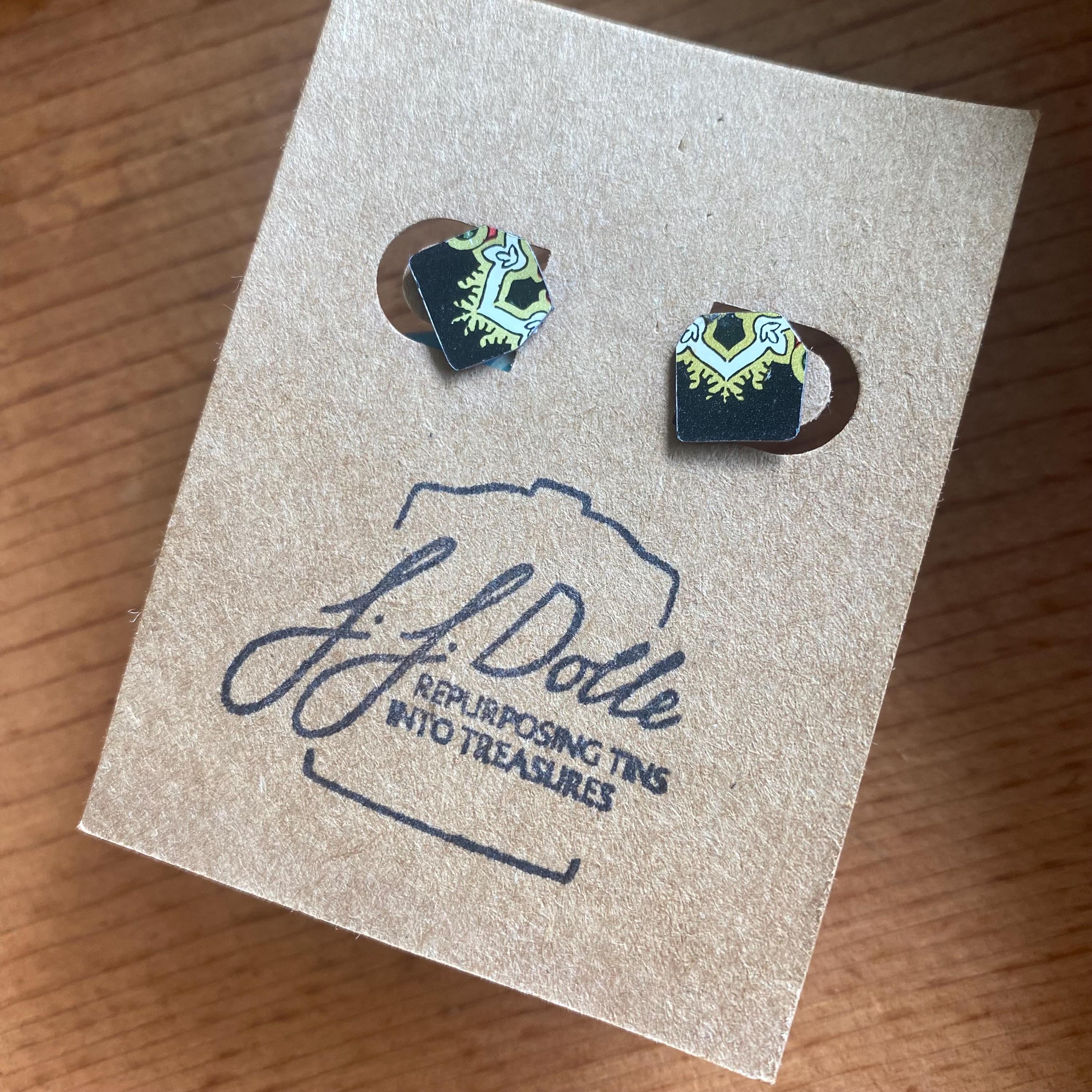 Vintage Recycled Tin Earrings, Stud Earrings