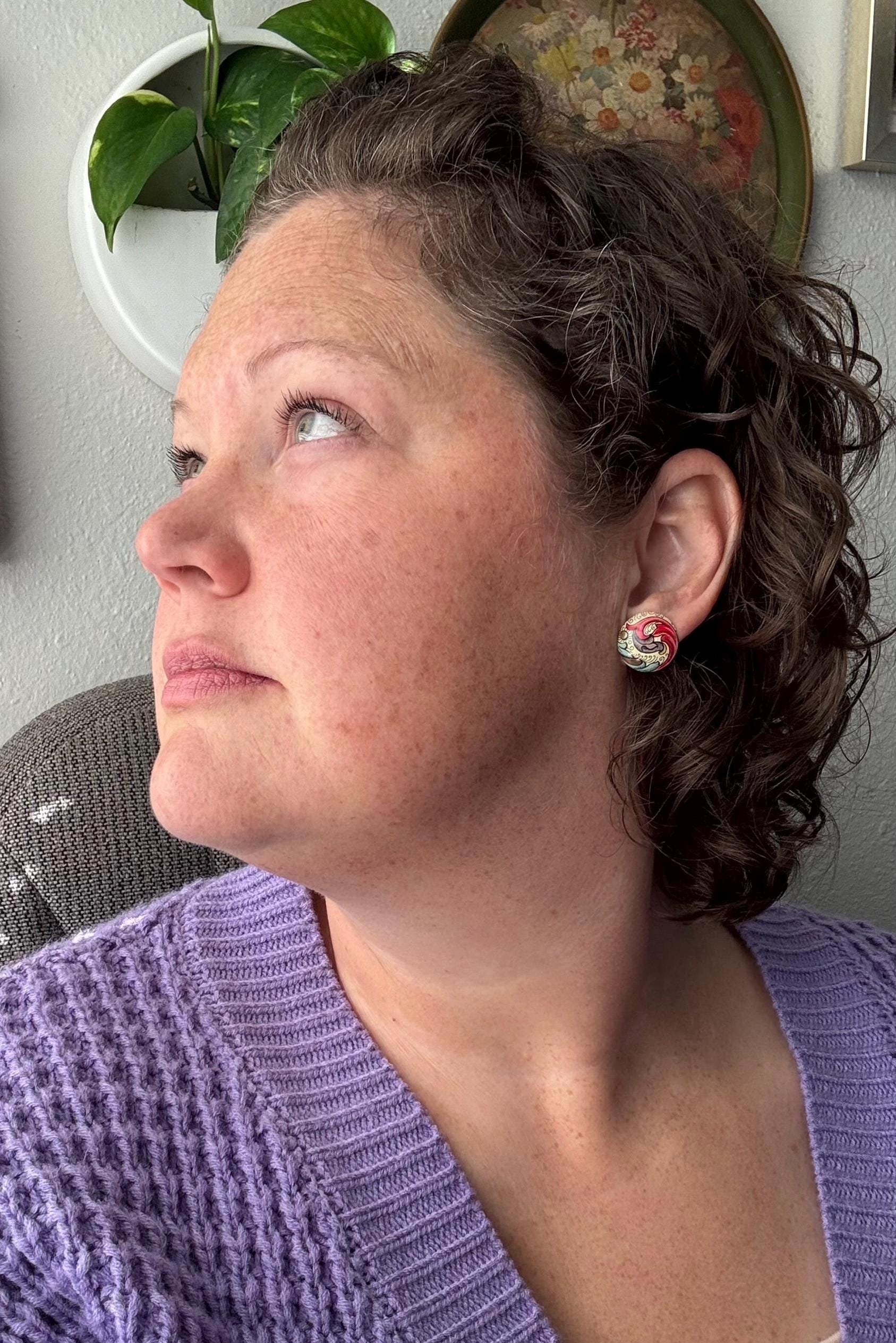 Vintage Tin Stud Earrings: Upcycled Domed Design, Hypoallergenic Titanium