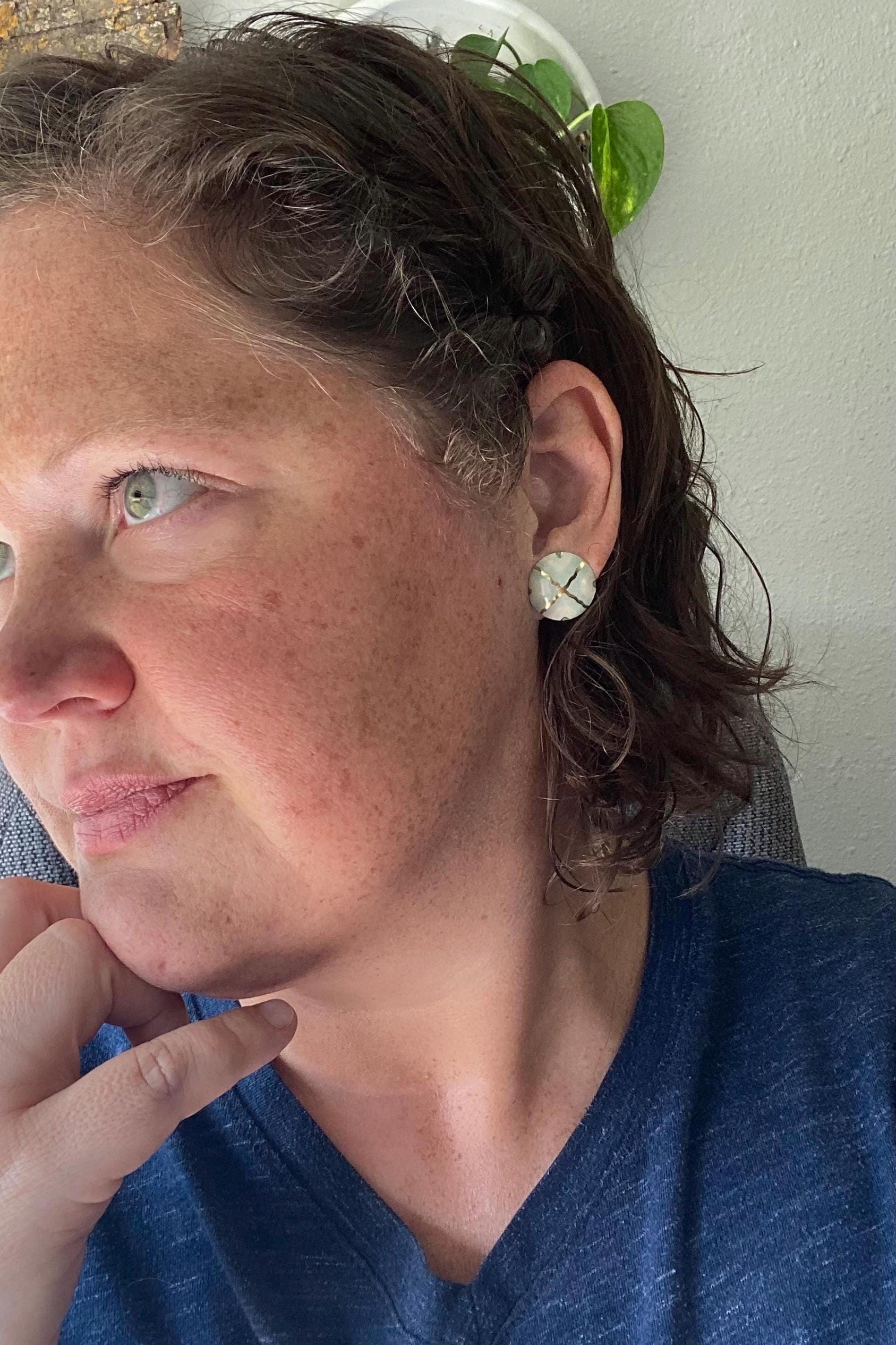 Vintage Tin Domed Stud Earrings | Upcycled Jewelry | Titanium Hypoallergenic Posts | Eco-Friendly Repurposed Tin Earrings