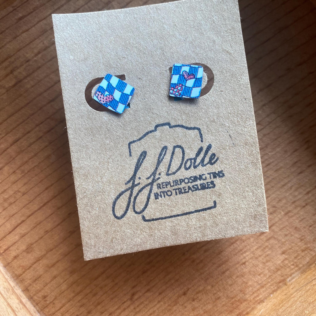 Vintage Recycled Tin Earrings, Stud Earrings