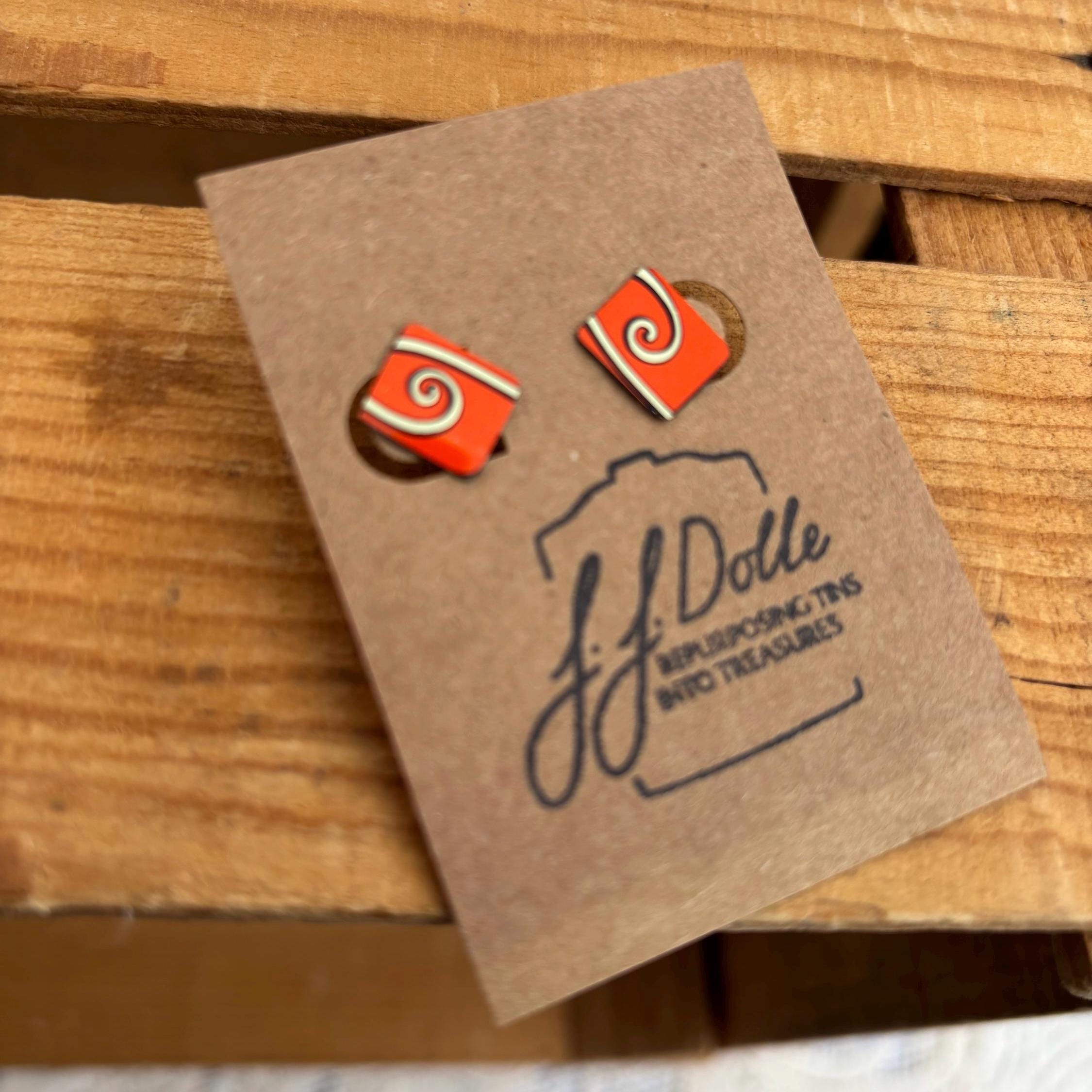 Vintage Recycled Tin Earrings, Stud Earrings