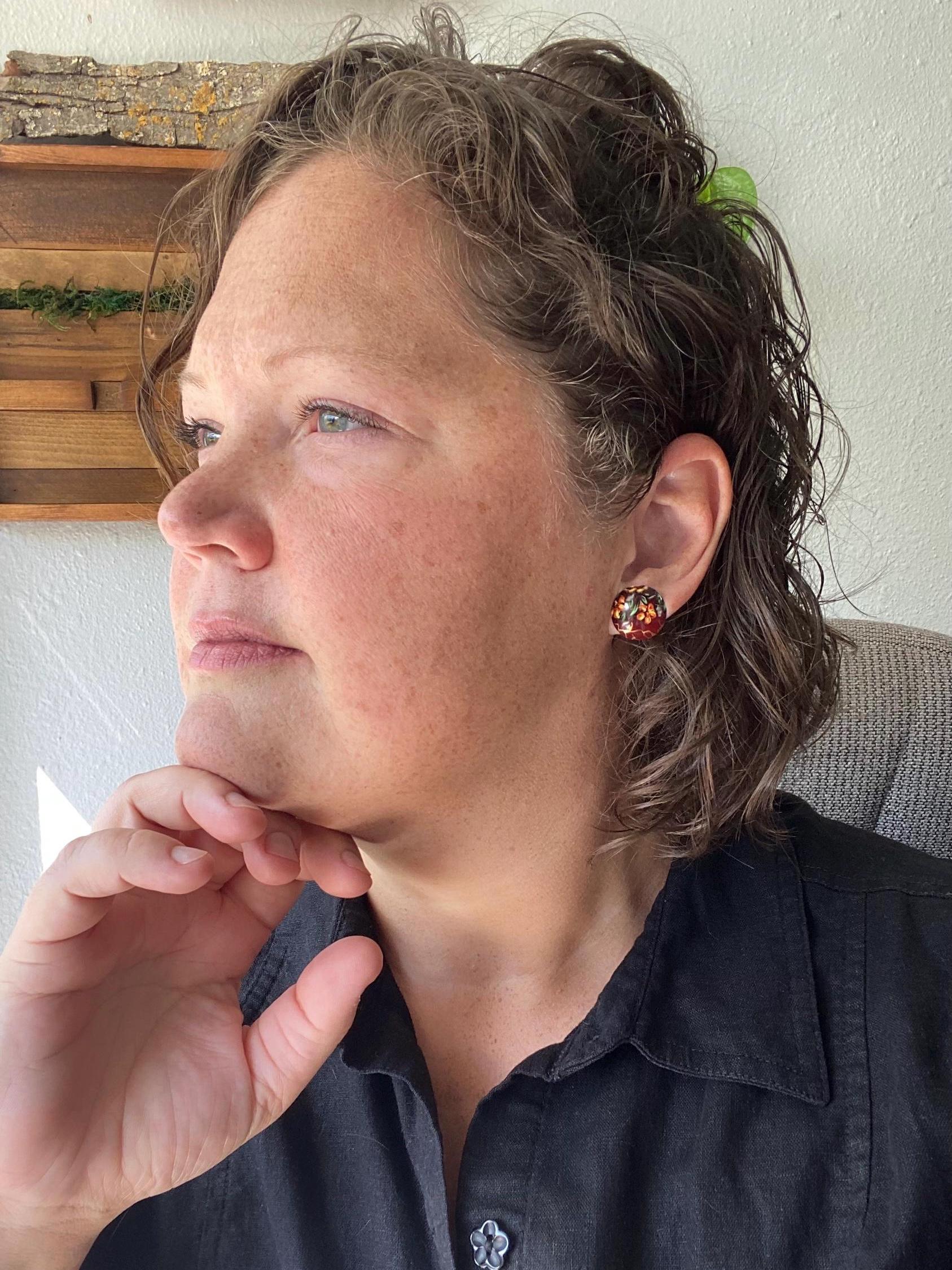 Vintage Tin Stud Earrings: Upcycled Domed Design, Hypoallergenic Titanium