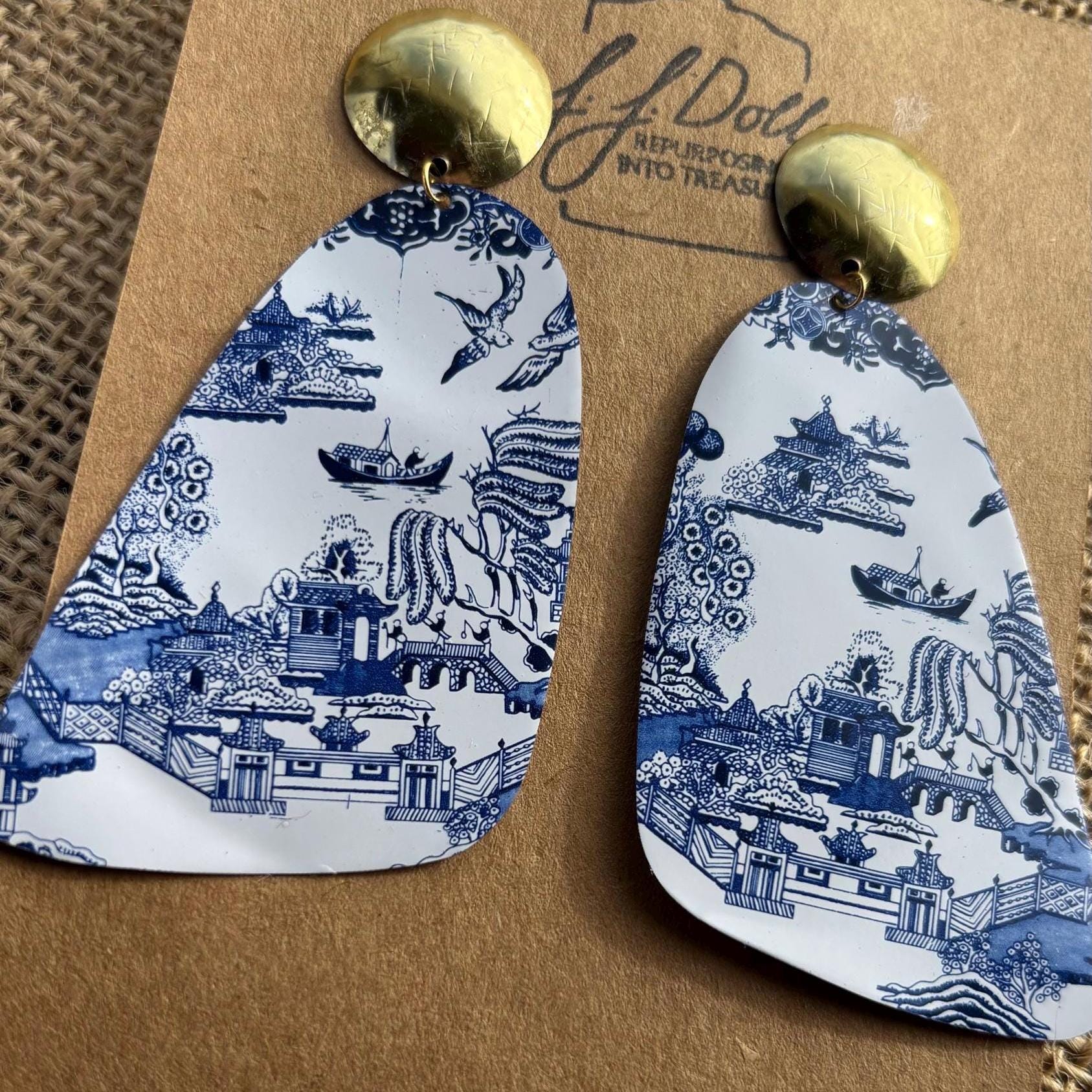 Blue Willow Vintage Tin Earrings