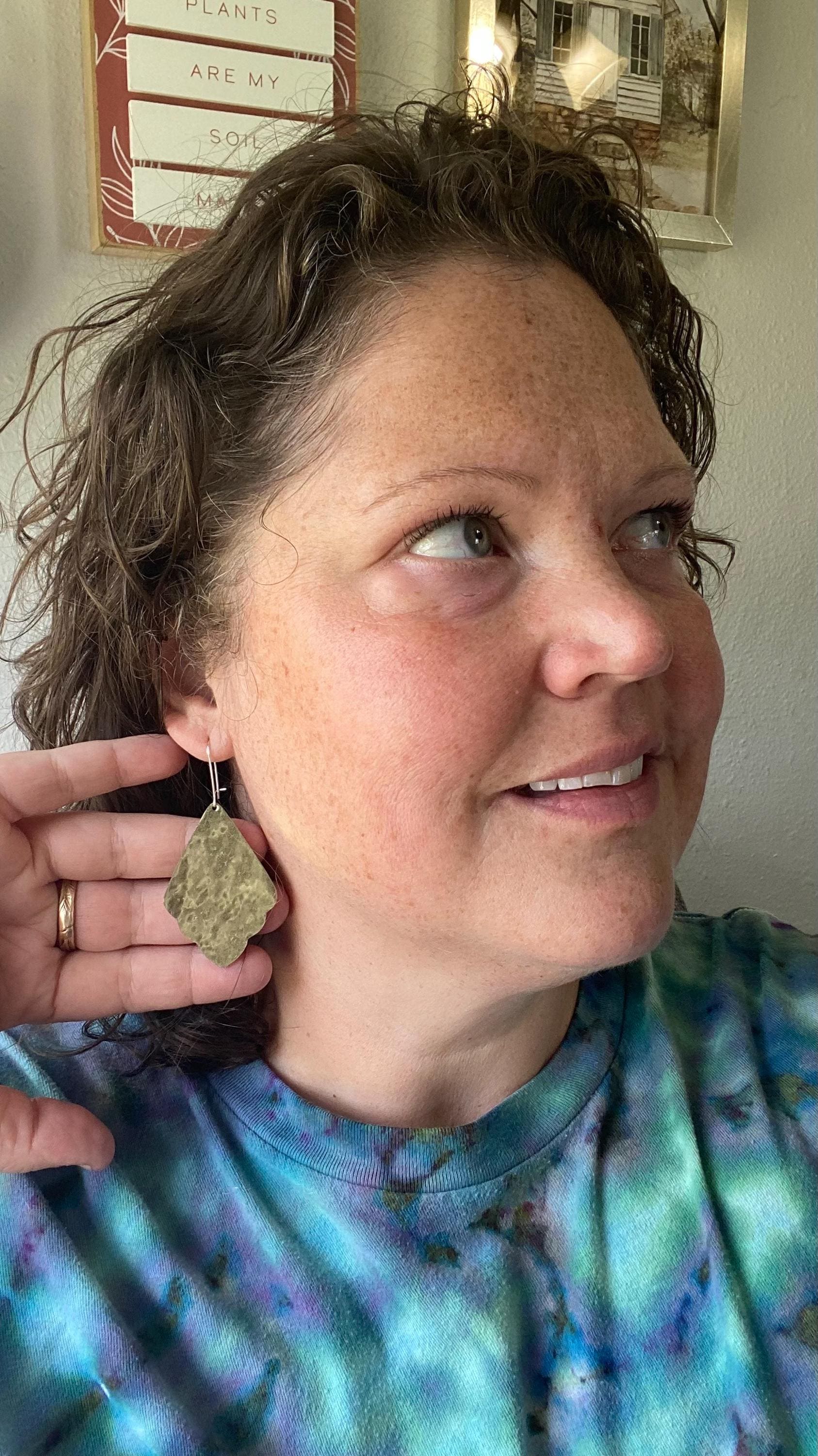 Eco-Friendly Earrings | Upcycled Vintage Tin Jewelry | Art Deco Statement Dangles | Mixed Metal Earrings