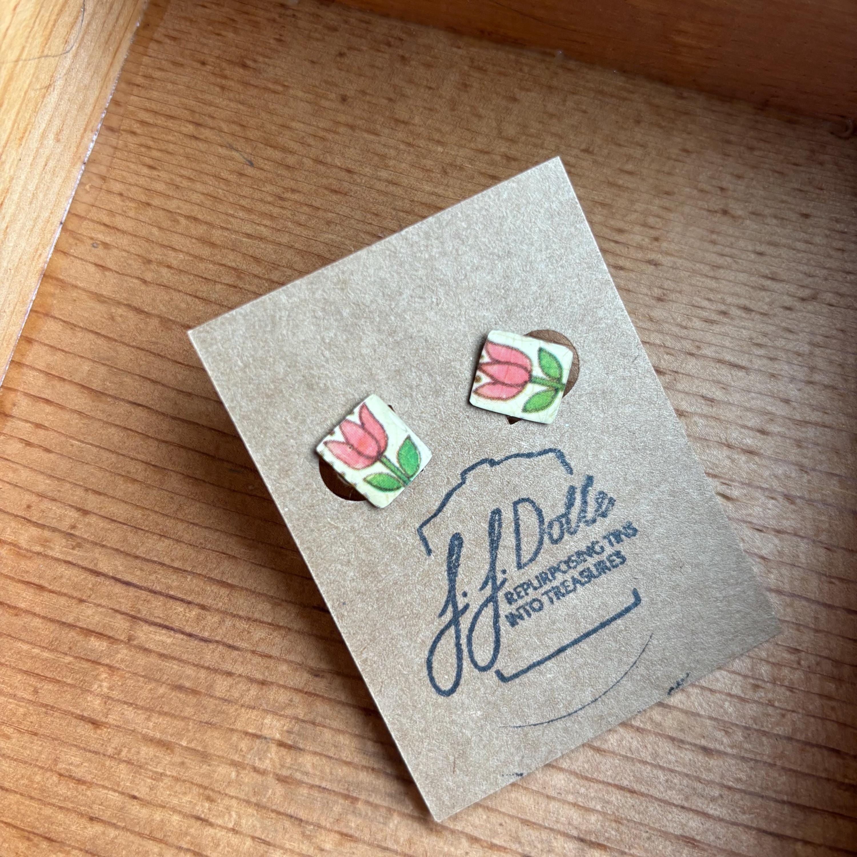 Vintage Recycled Tin Earrings, Stud Earrings