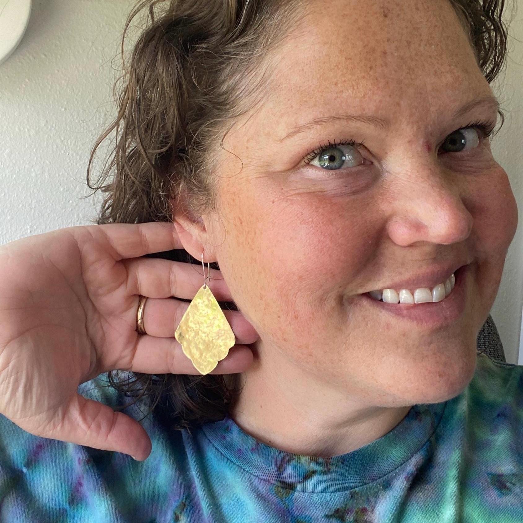 Eco-Friendly Earrings | Upcycled Vintage Tin Jewelry | Art Deco Statement Dangles | Mixed Metal Earrings