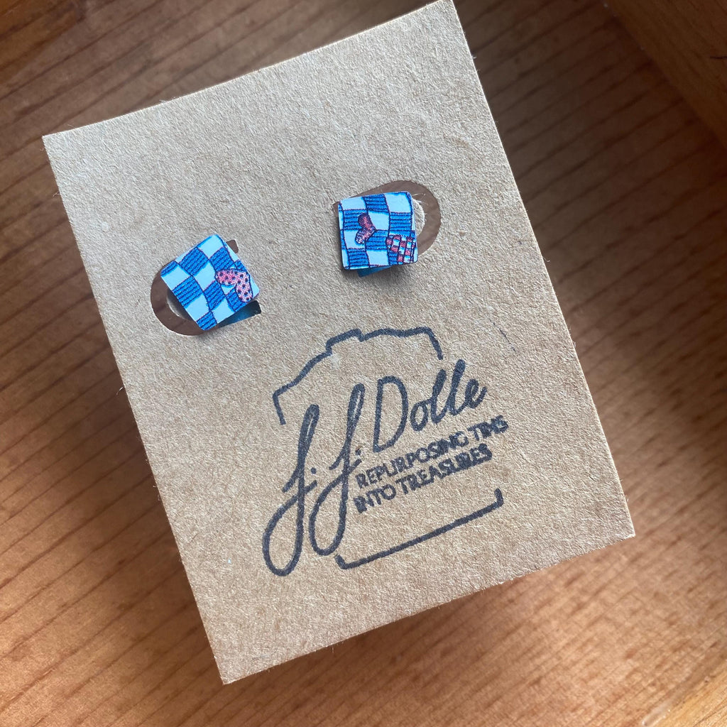 Vintage Recycled Tin Earrings, Stud Earrings