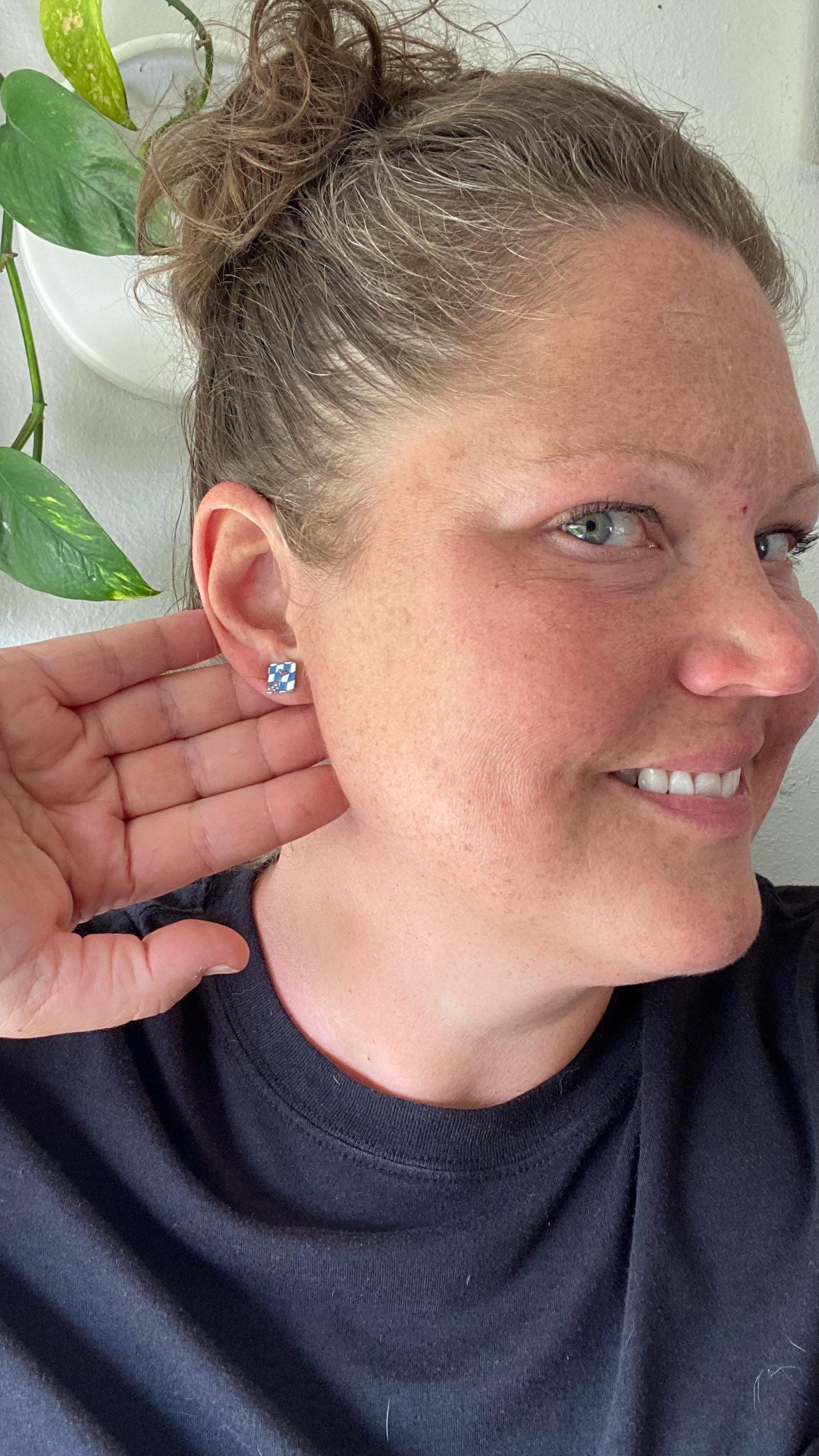 Vintage Recycled Tin Earrings, Stud Earrings