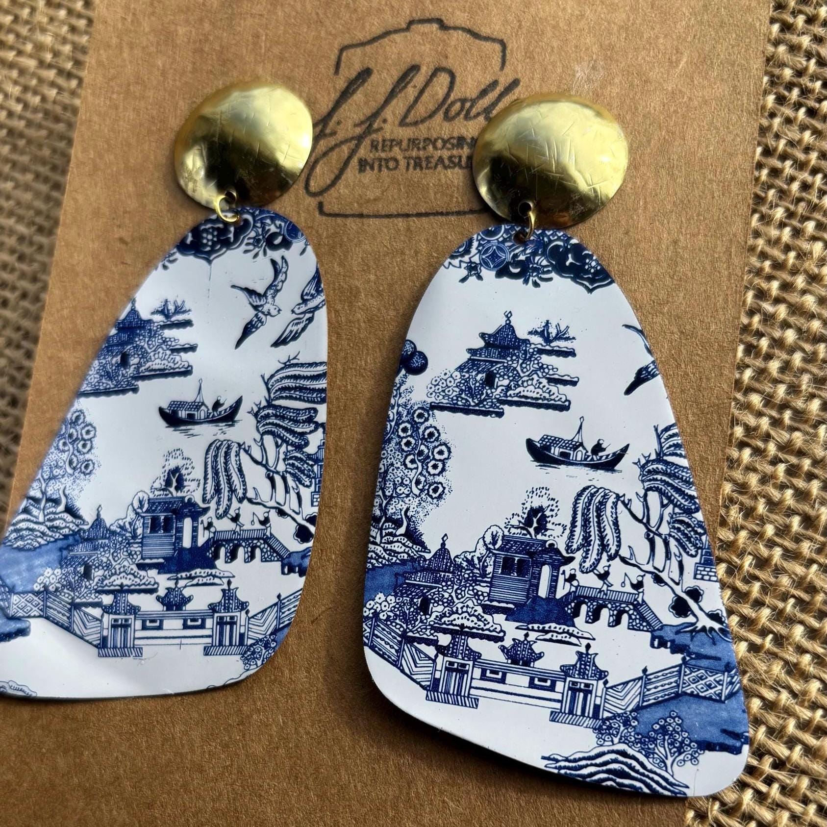 Blue Willow Vintage Tin Earrings