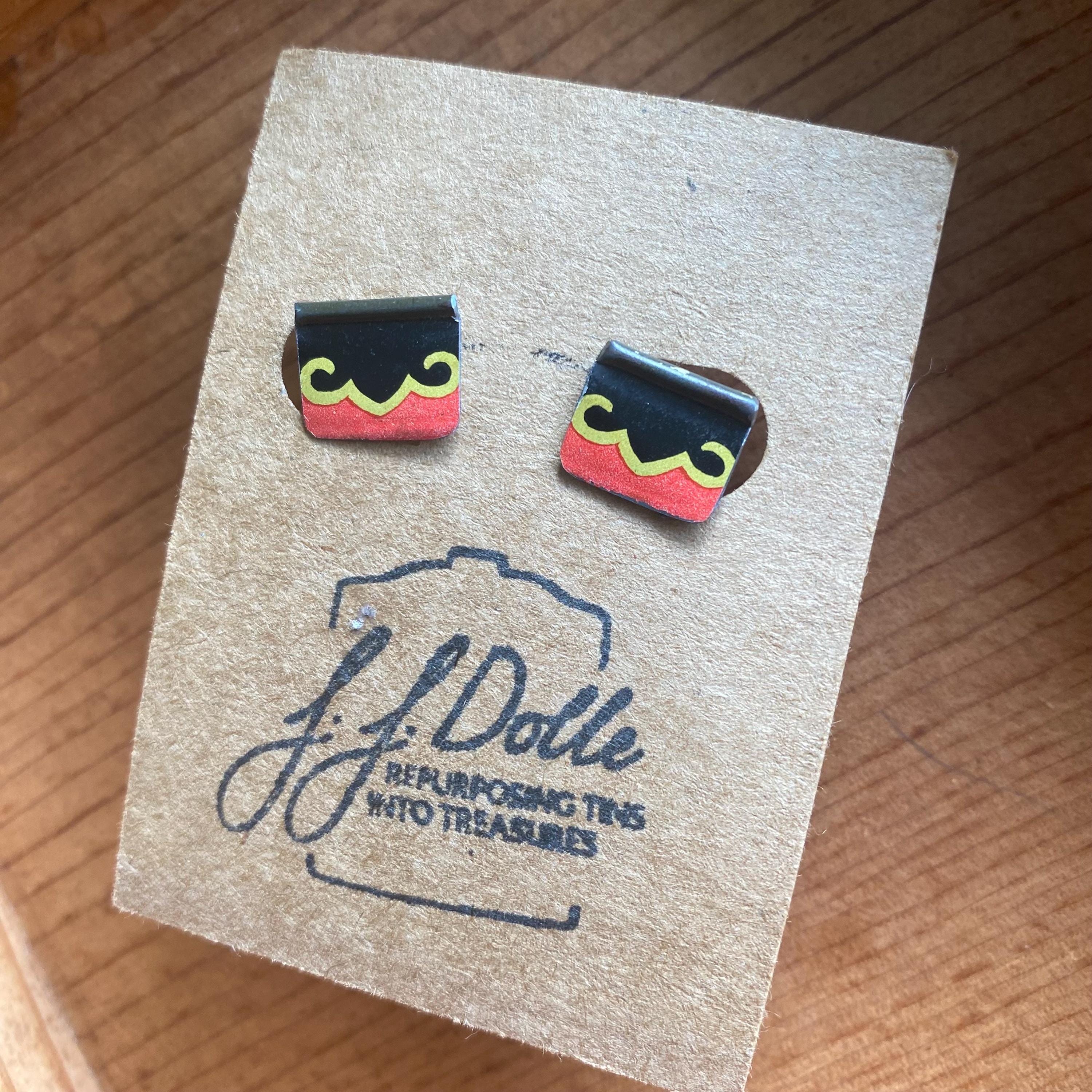 Vintage Recycled Tin Earrings, Stud Earrings