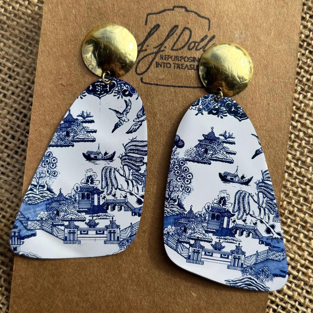 Blue Willow Vintage Tin Earrings