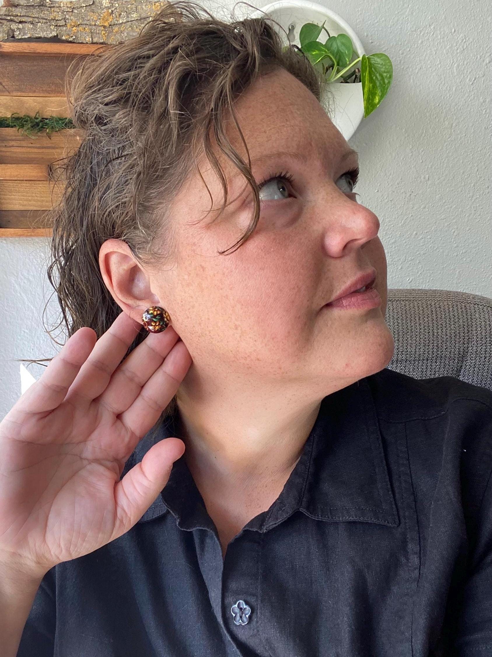 Vintage Tin Stud Earrings: Upcycled Domed Design, Hypoallergenic Titanium