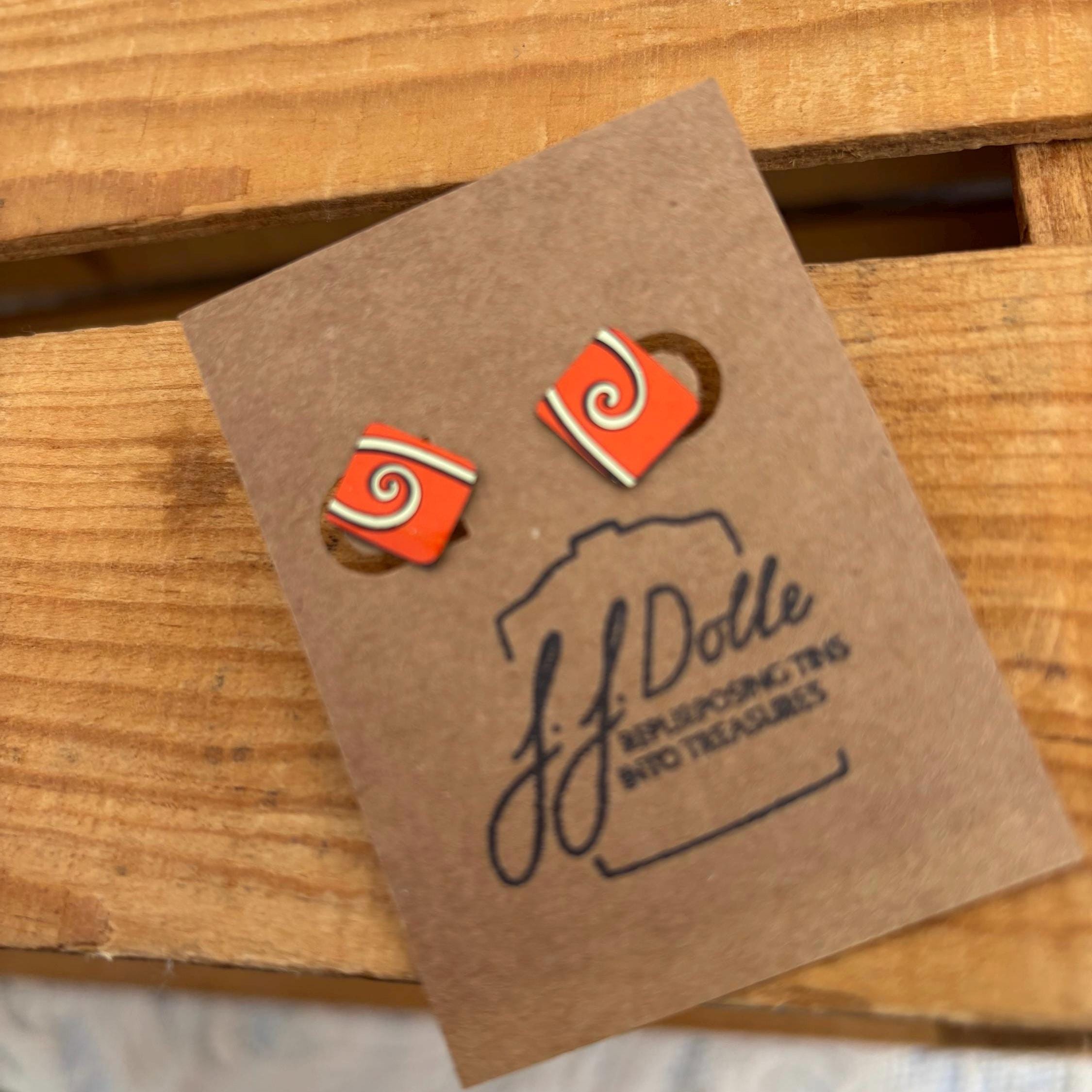 Vintage Recycled Tin Earrings, Stud Earrings