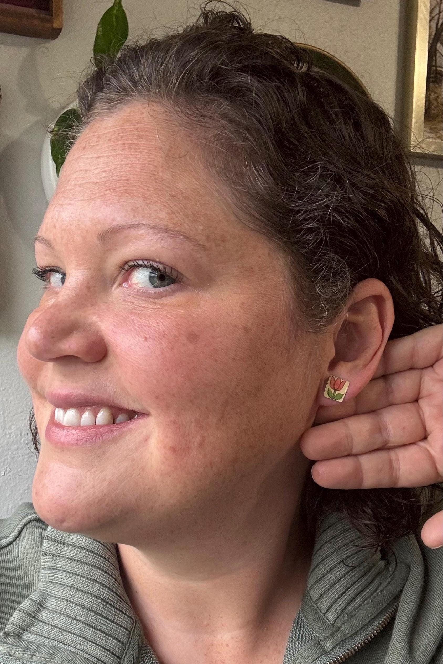 Vintage Recycled Tin Earrings, Stud Earrings