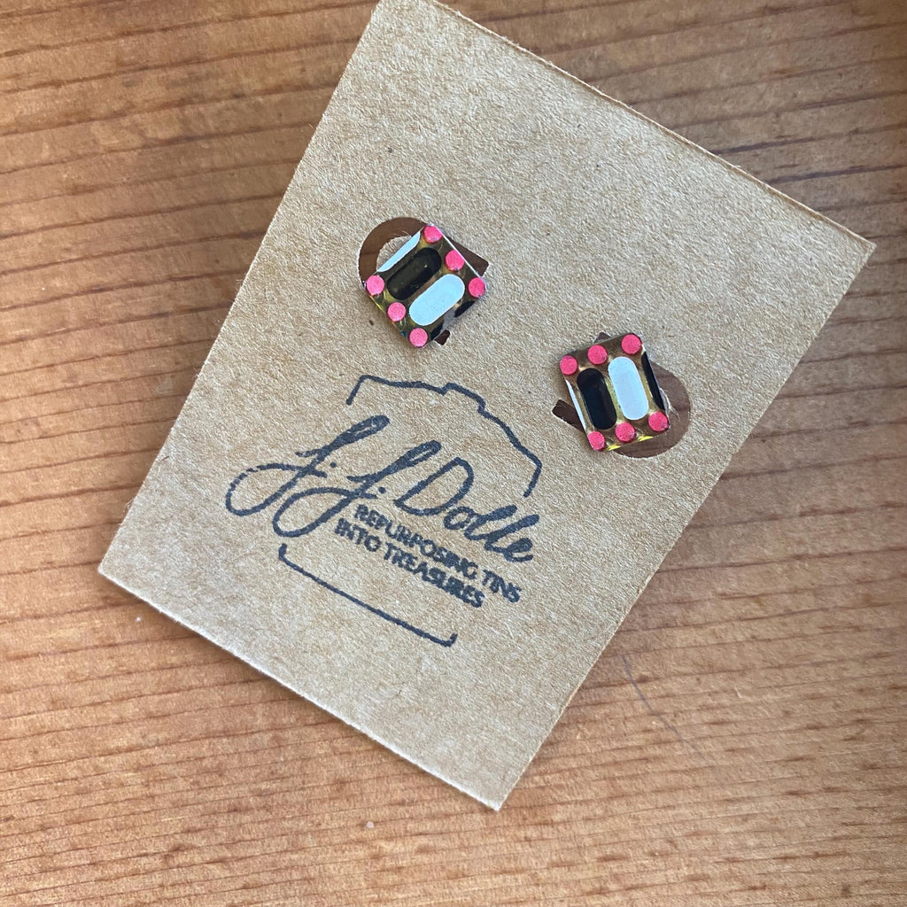 Vintage Recycled Tin Earrings, Stud Earrings