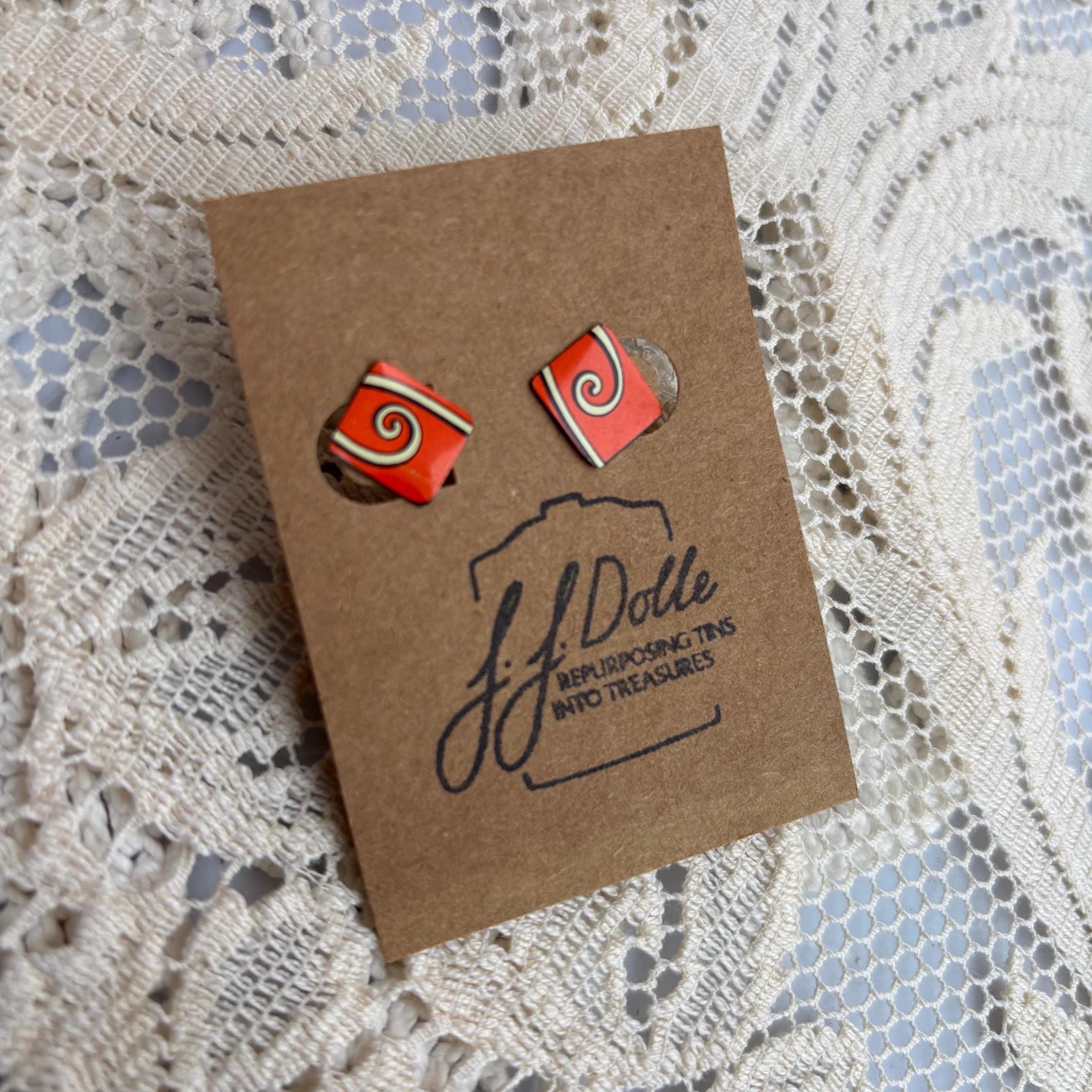 Vintage Recycled Tin Earrings, Stud Earrings