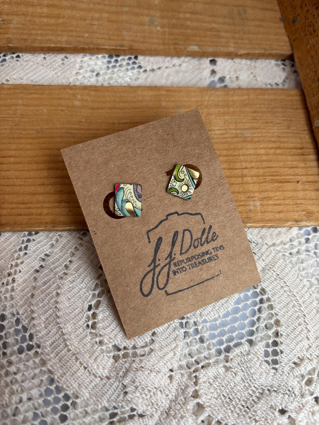 Vintage Recycled Tin Earrings, Stud Earrings
