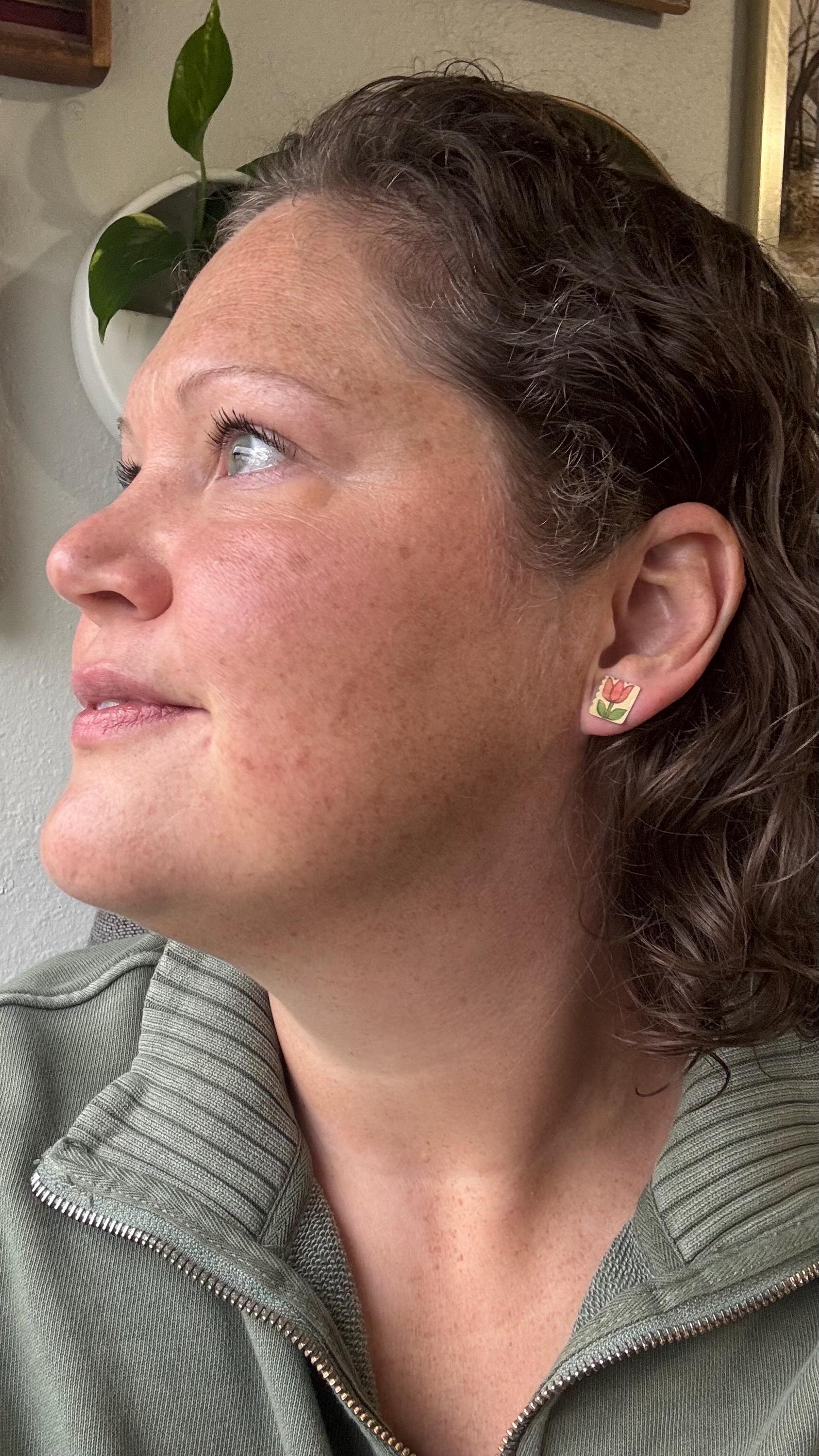 Vintage Recycled Tin Earrings, Stud Earrings