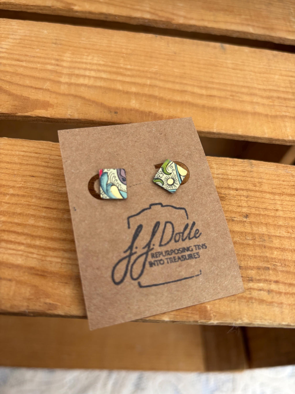 Vintage Recycled Tin Earrings, Stud Earrings