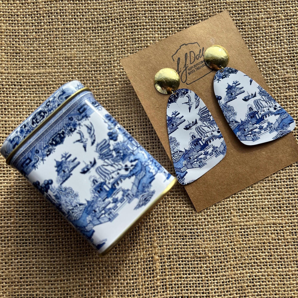 Blue Willow Vintage Tin Earrings
