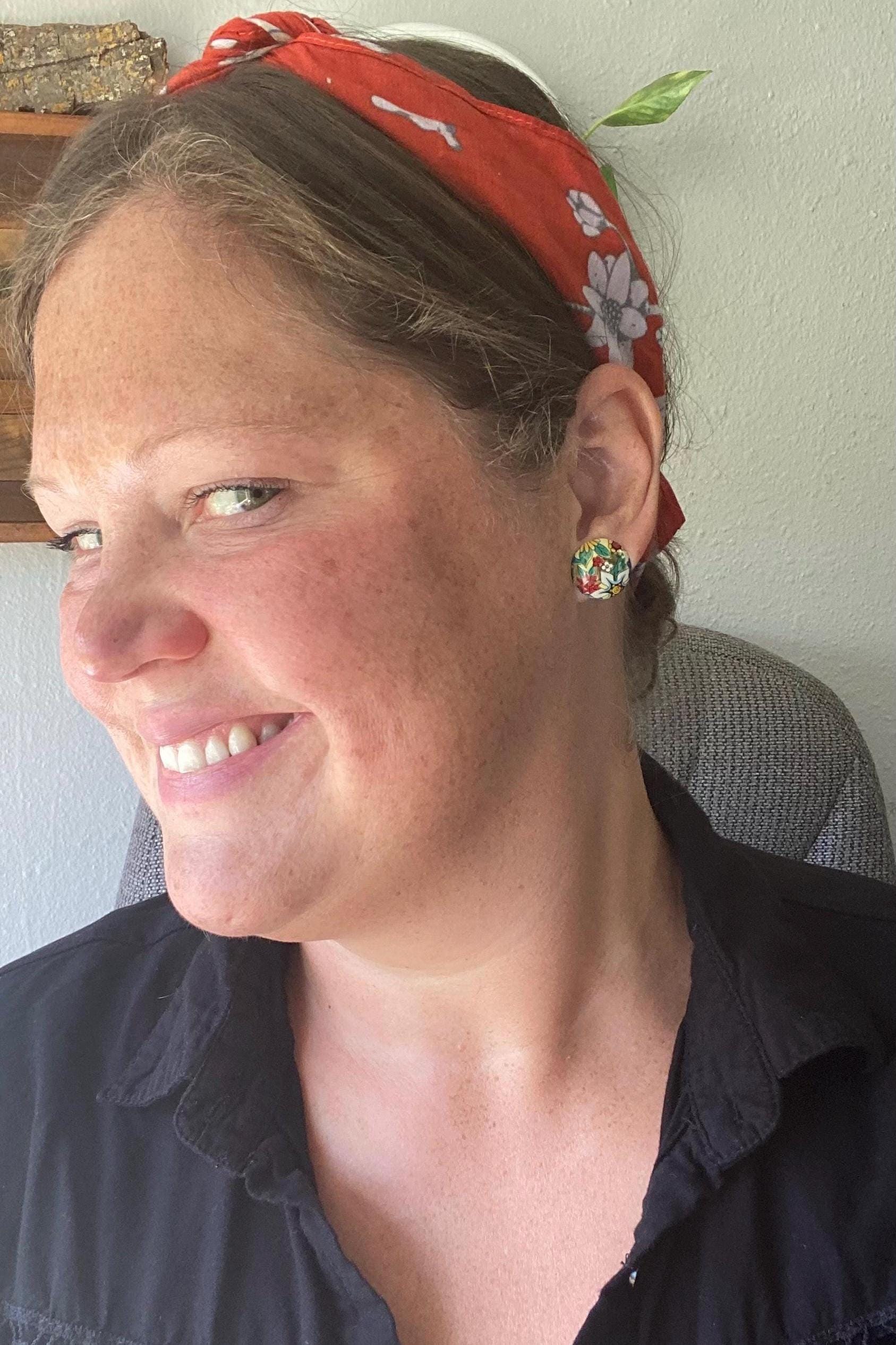 Vintage Tin Domed Stud Earrings | Upcycled Jewelry | Titanium Hypoallergenic Posts | Eco-Friendly Repurposed Tin Earrings