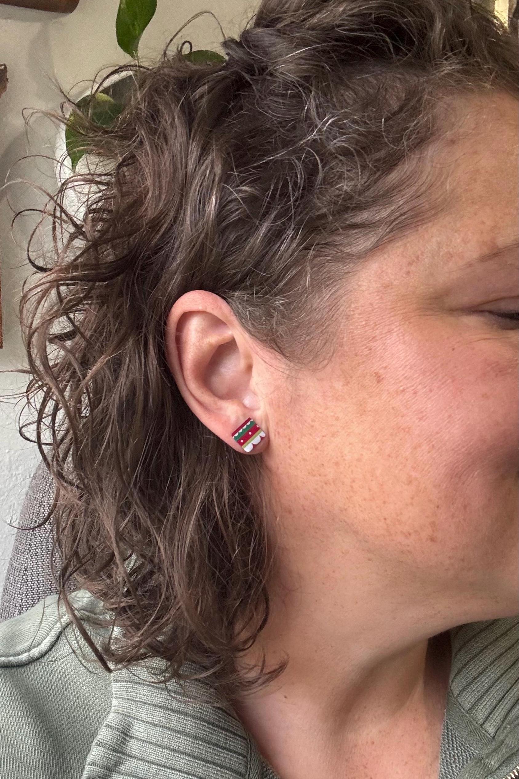 Vintage Recycled Tin Earrings, Stud Earrings