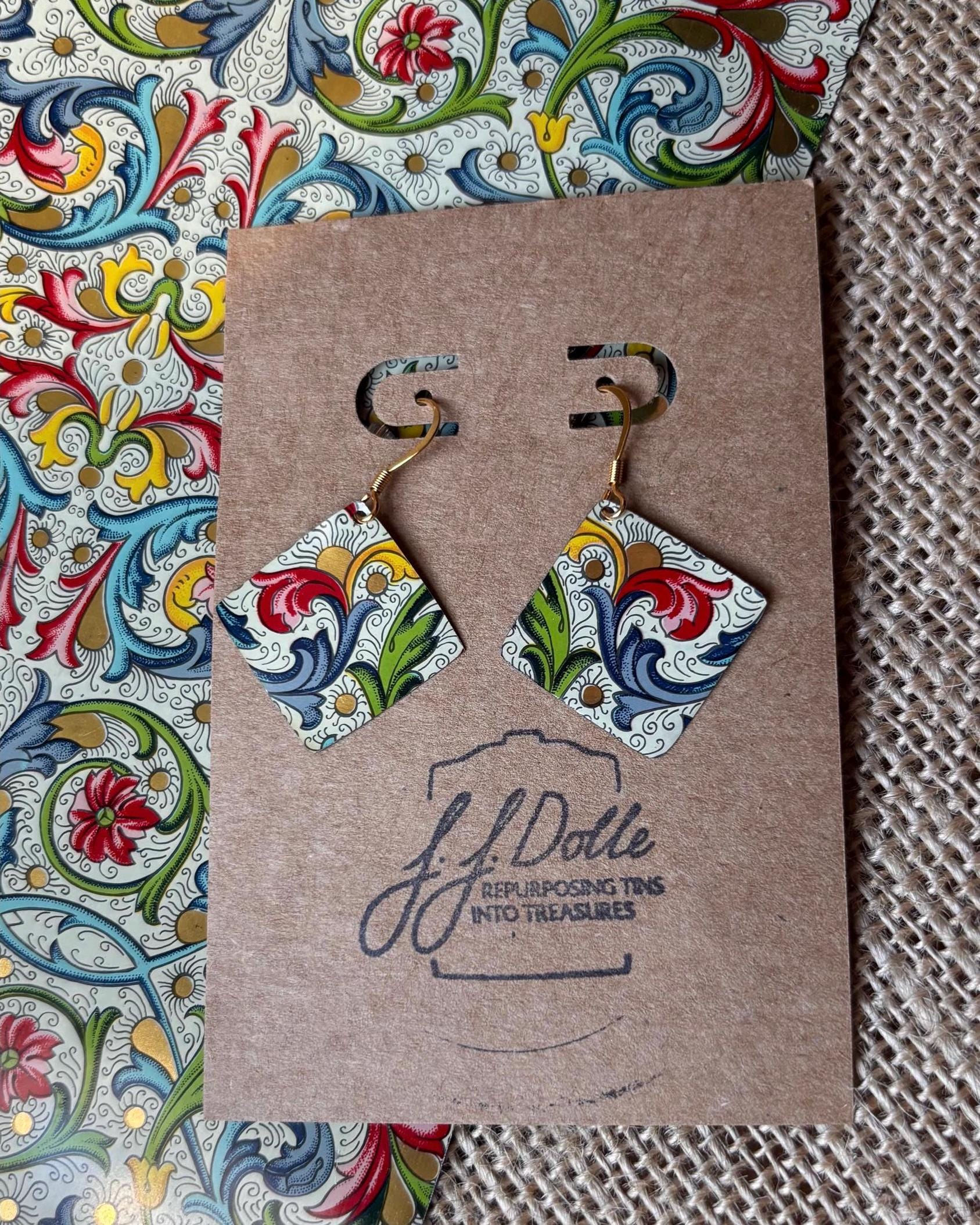 Eco-Friendly Earrings | Upcycled Vintage Tin Jewelry