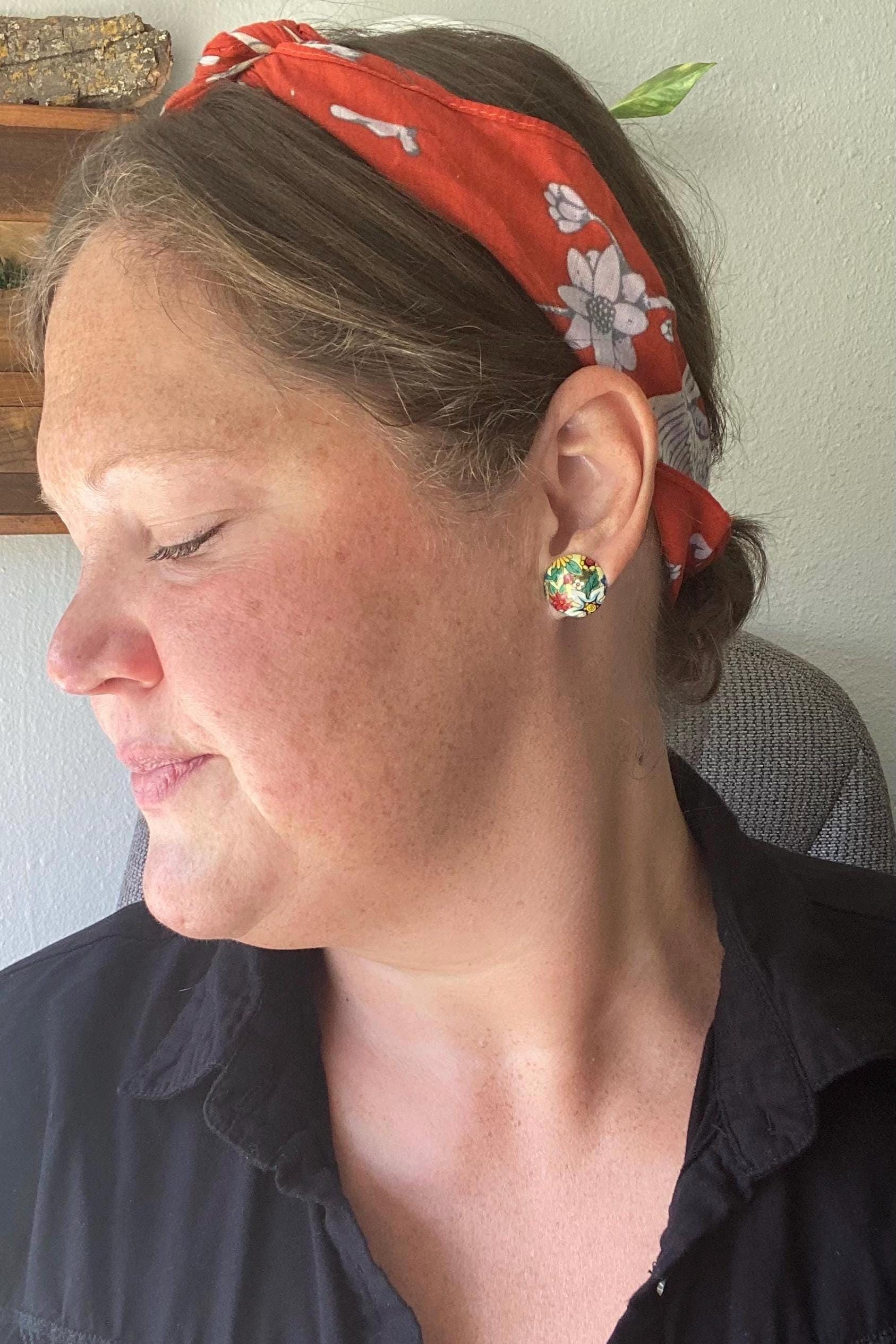 Vintage Tin Domed Stud Earrings | Upcycled Jewelry | Titanium Hypoallergenic Posts | Eco-Friendly Repurposed Tin Earrings