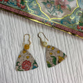 Vintage Tin Earrings with Bead – Lightweight Floral Statement Earrings