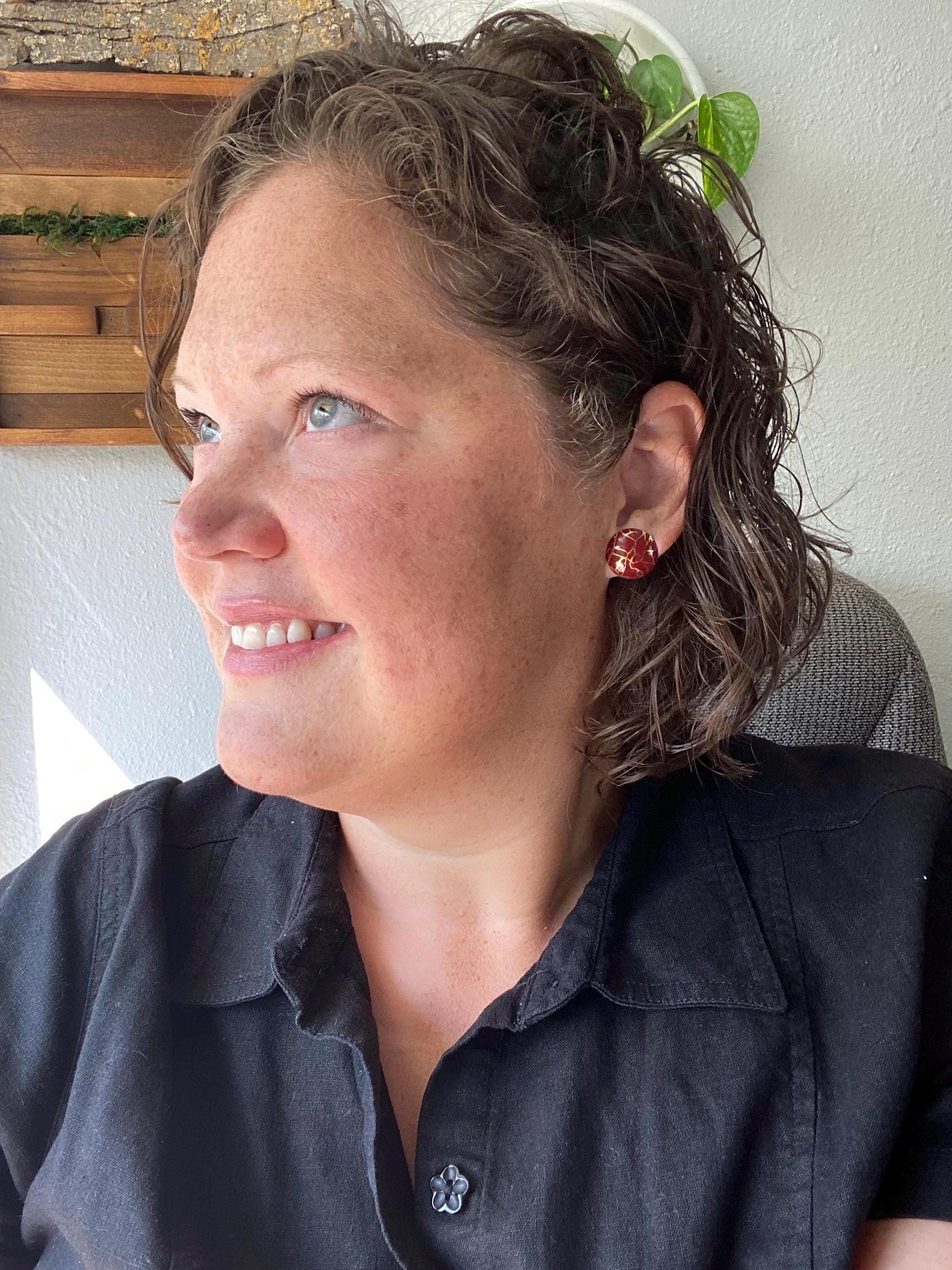 Vintage Tin Stud Earrings: Upcycled Domed Design, Hypoallergenic Titanium