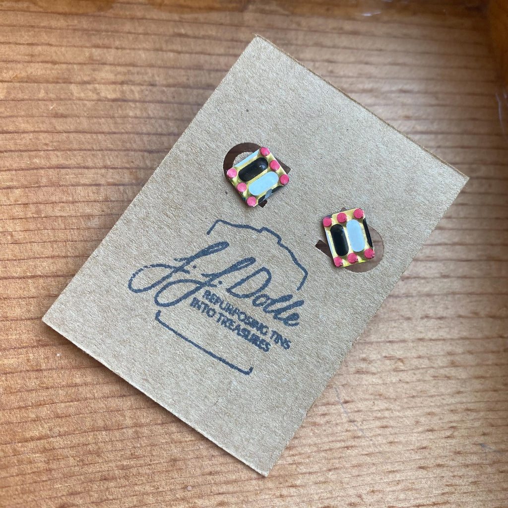 Vintage Recycled Tin Earrings, Stud Earrings