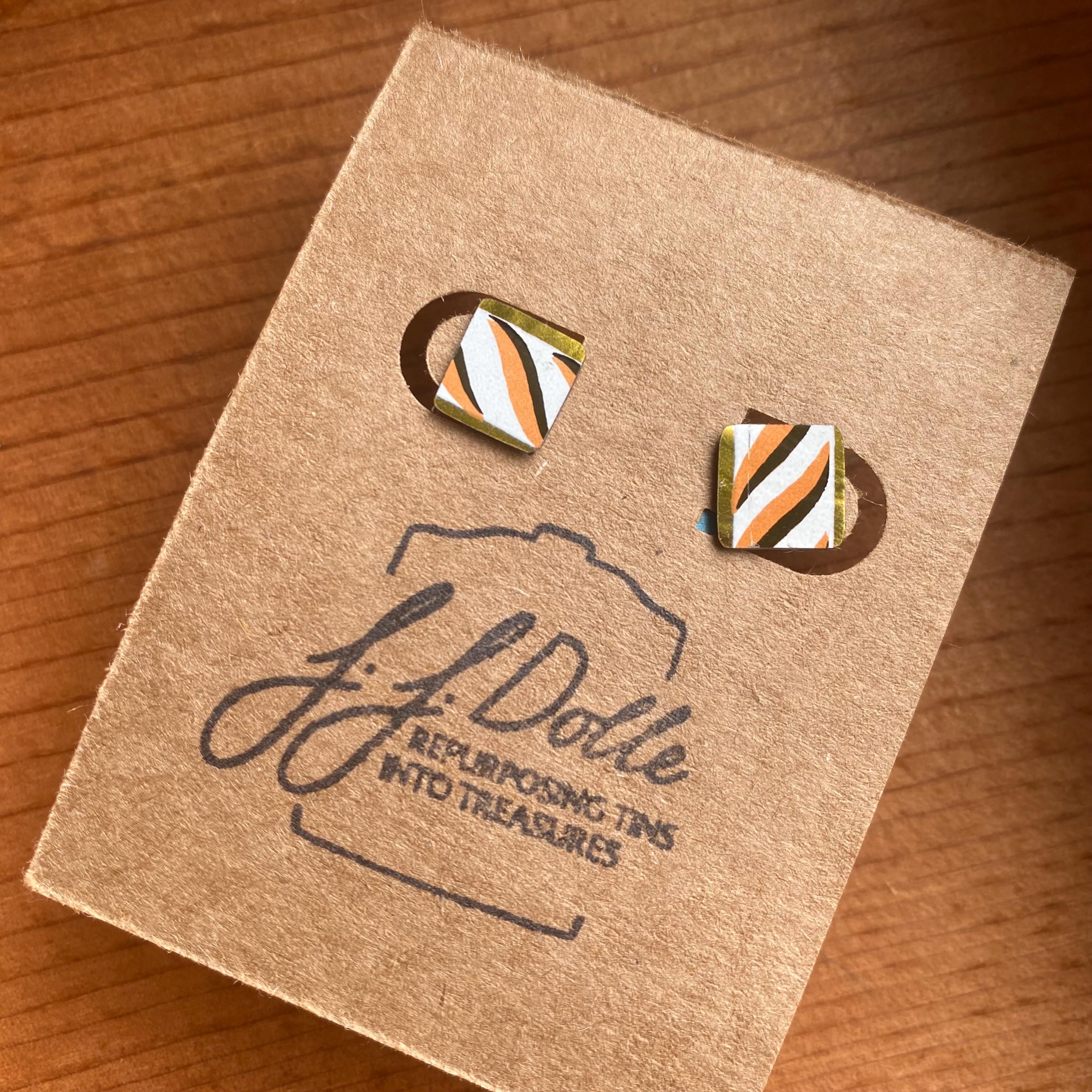 Vintage Recycled Tin Earrings, Stud Earrings