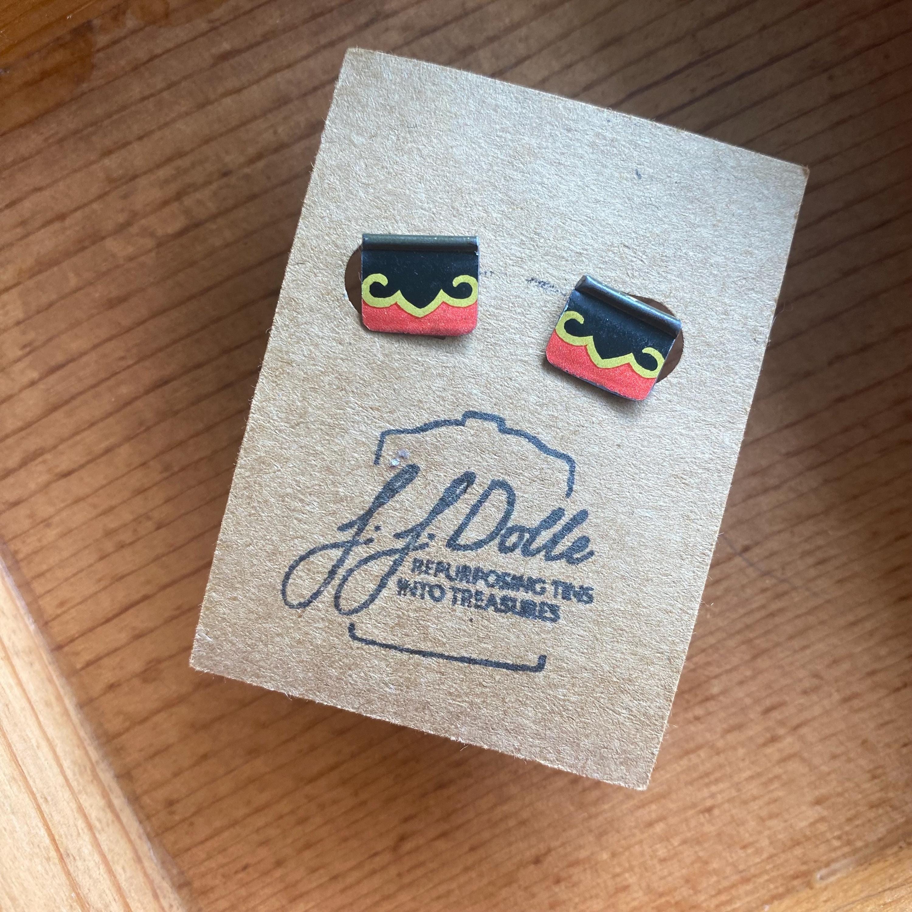 Vintage Recycled Tin Earrings, Stud Earrings