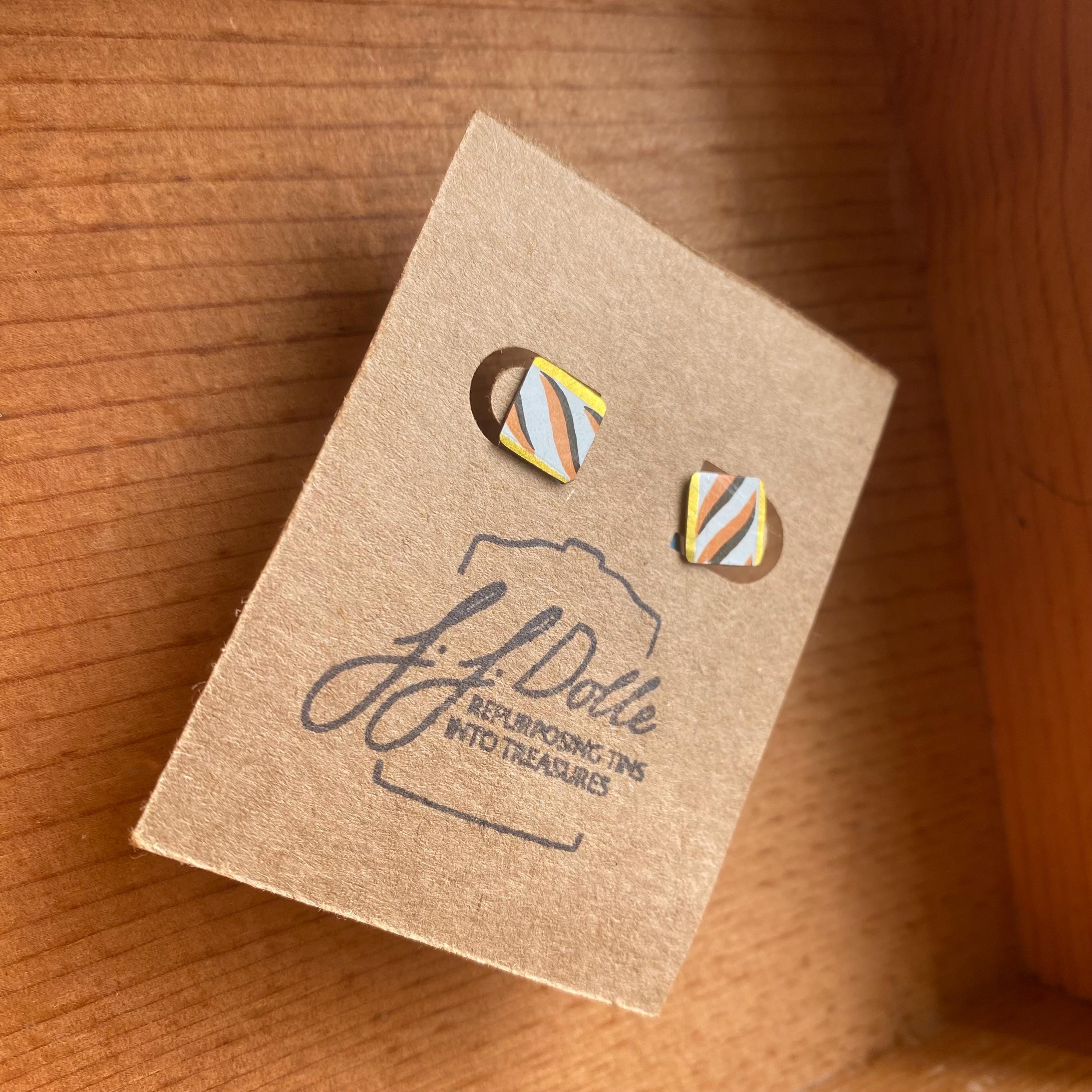 Vintage Recycled Tin Earrings, Stud Earrings