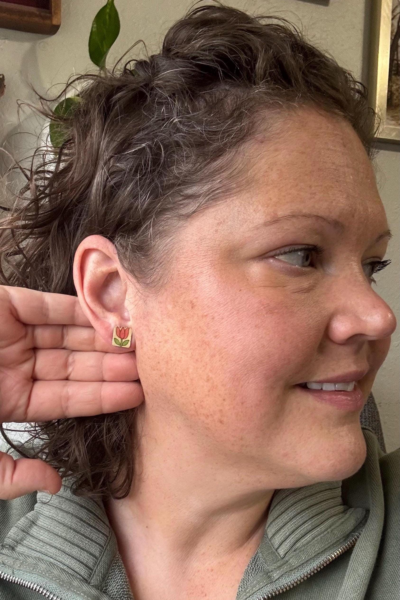 Vintage Recycled Tin Earrings, Stud Earrings