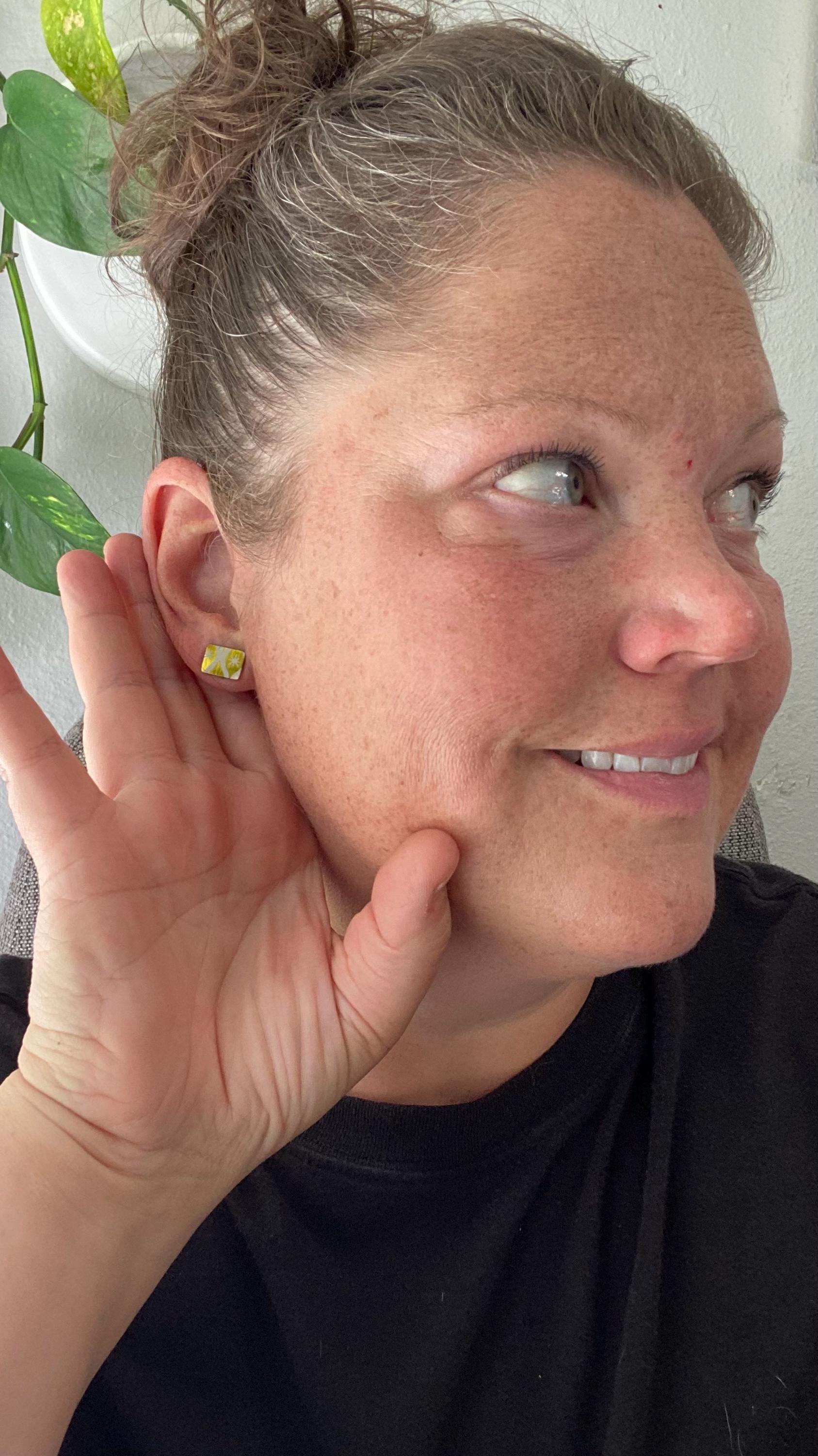 Vintage Recycled Tin Earrings, Stud Earrings