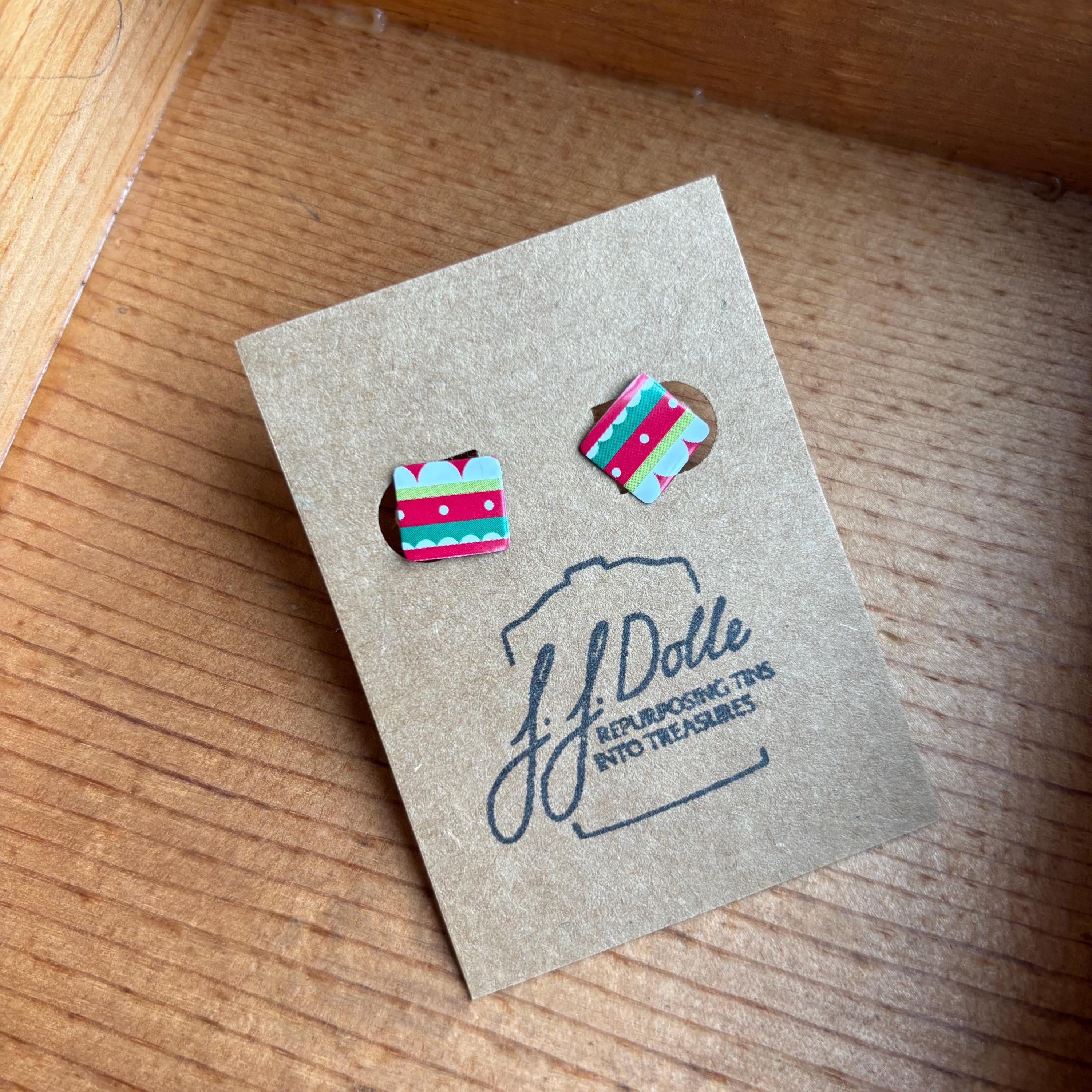 Vintage Recycled Tin Earrings, Stud Earrings