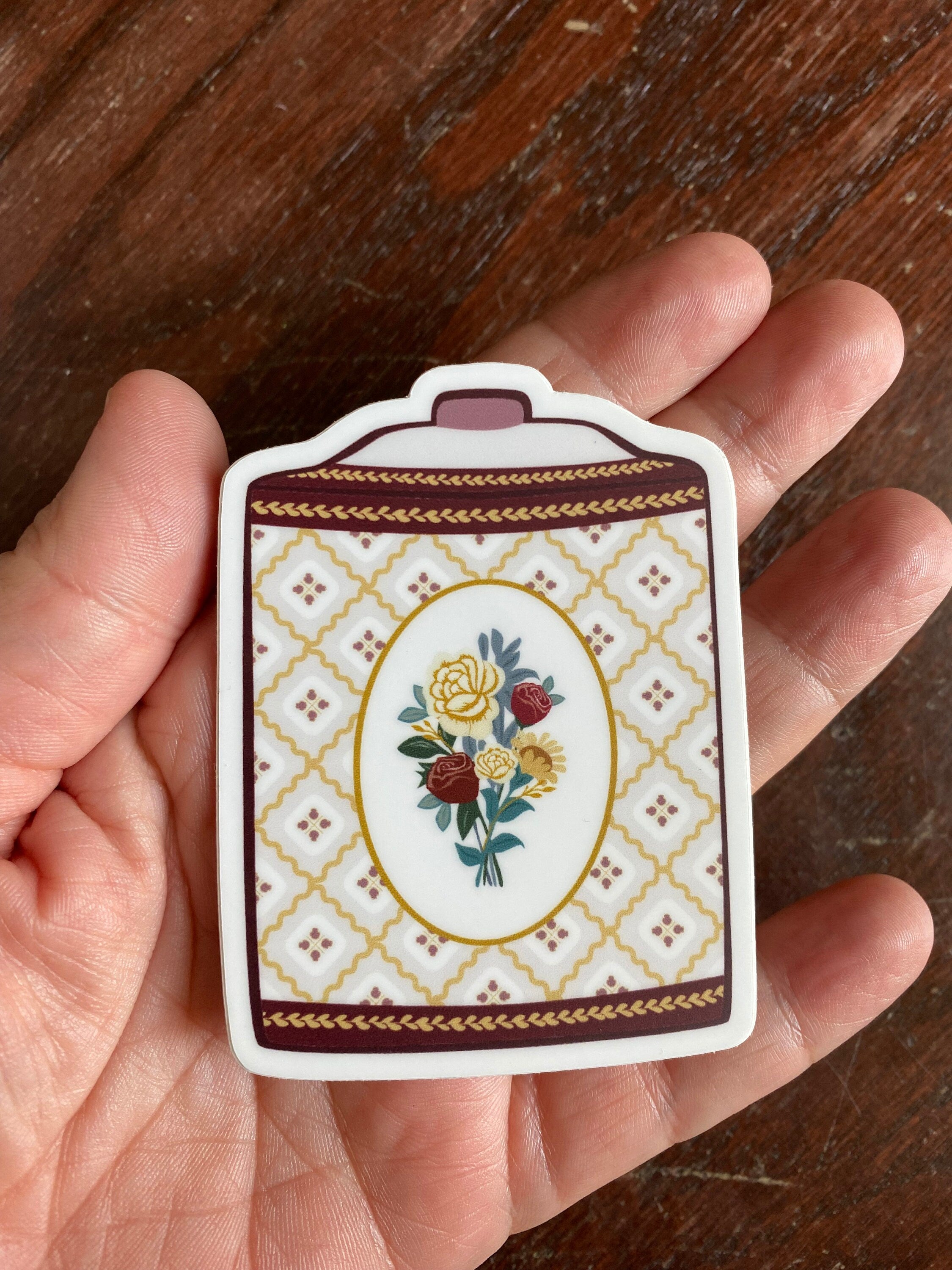 Floral Vintage Tin Vinyl Sticker: Laptop, Water Bottle, Planner