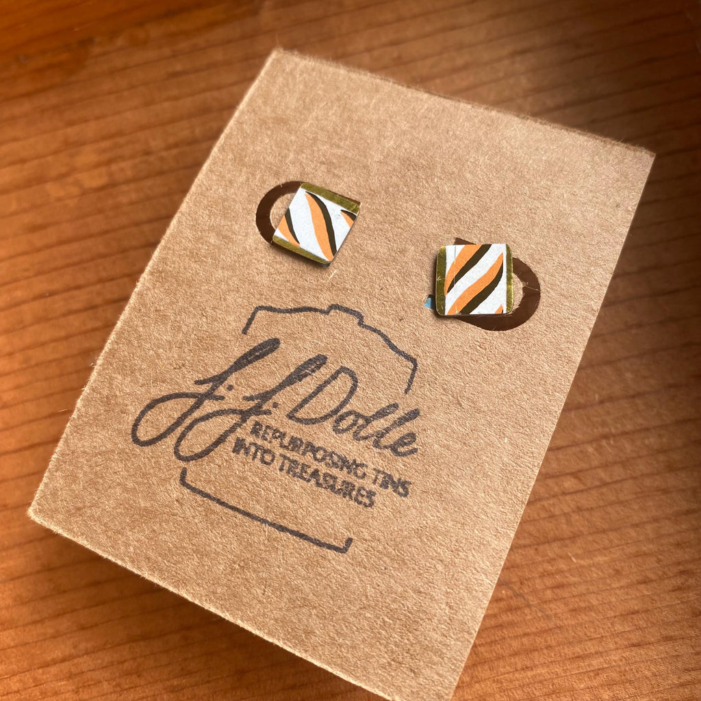 Vintage Recycled Tin Earrings, Stud Earrings