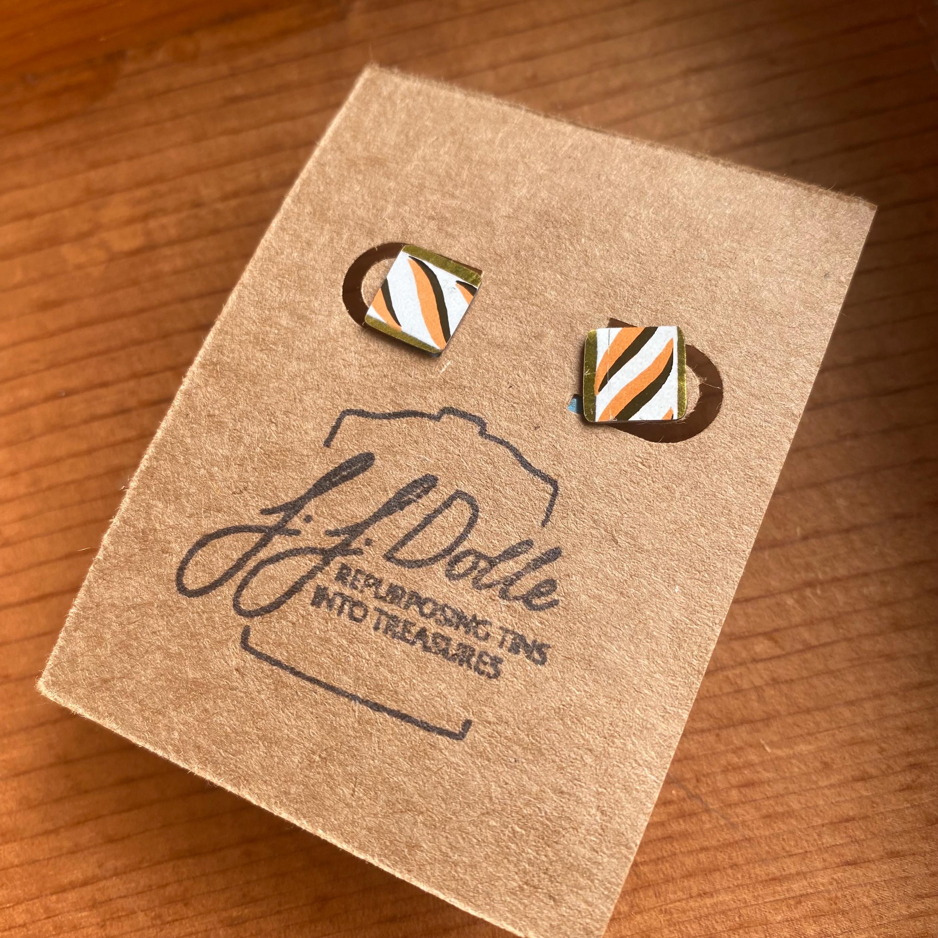 Vintage Recycled Tin Earrings, Stud Earrings