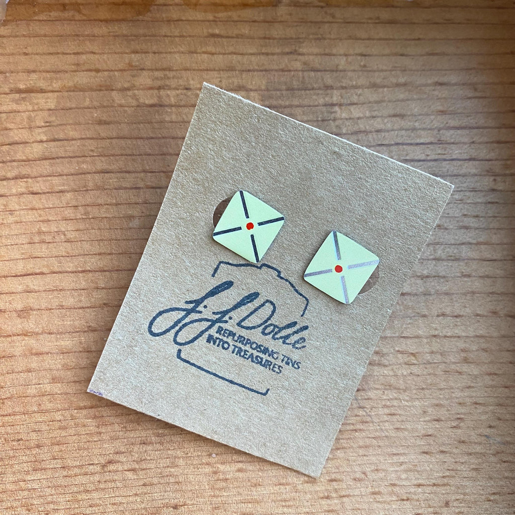 Vintage Recycled Tin Earrings, Stud Earrings