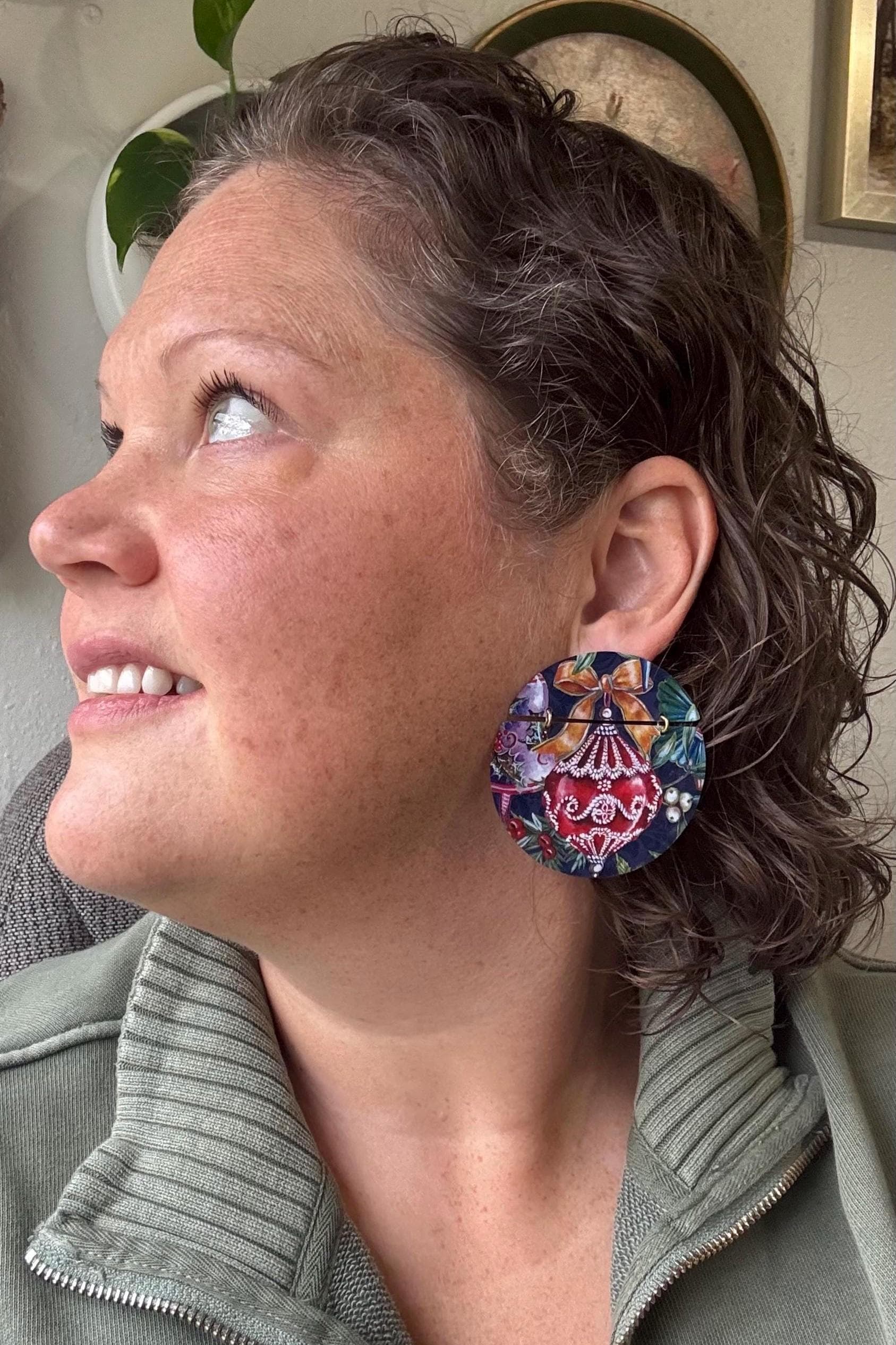 Upcycled Christmas Tin Earrings, Holiday Bulb Jewelry