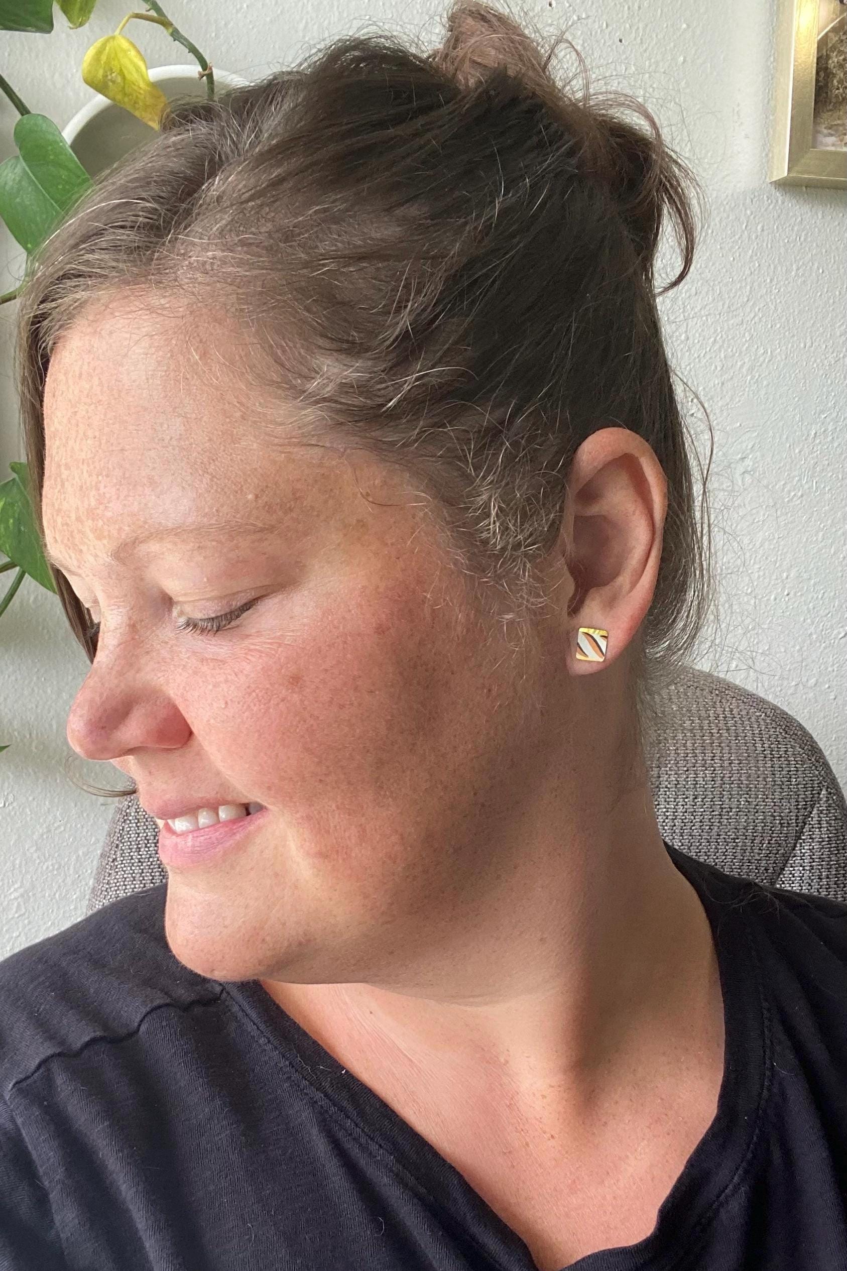 Vintage Recycled Tin Earrings, Stud Earrings