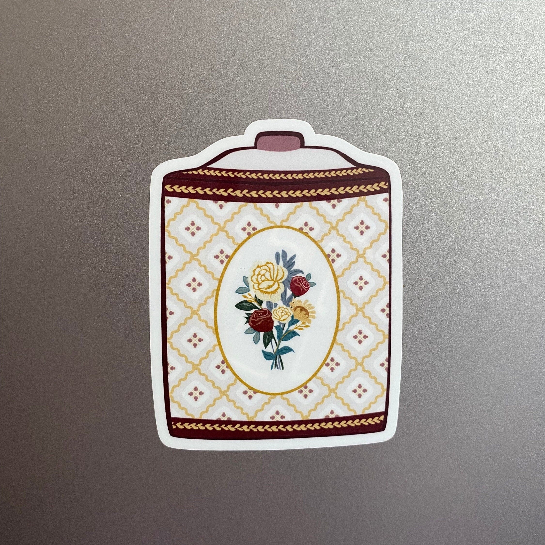 Floral Vintage Tin Vinyl Sticker: Laptop, Water Bottle, Planner